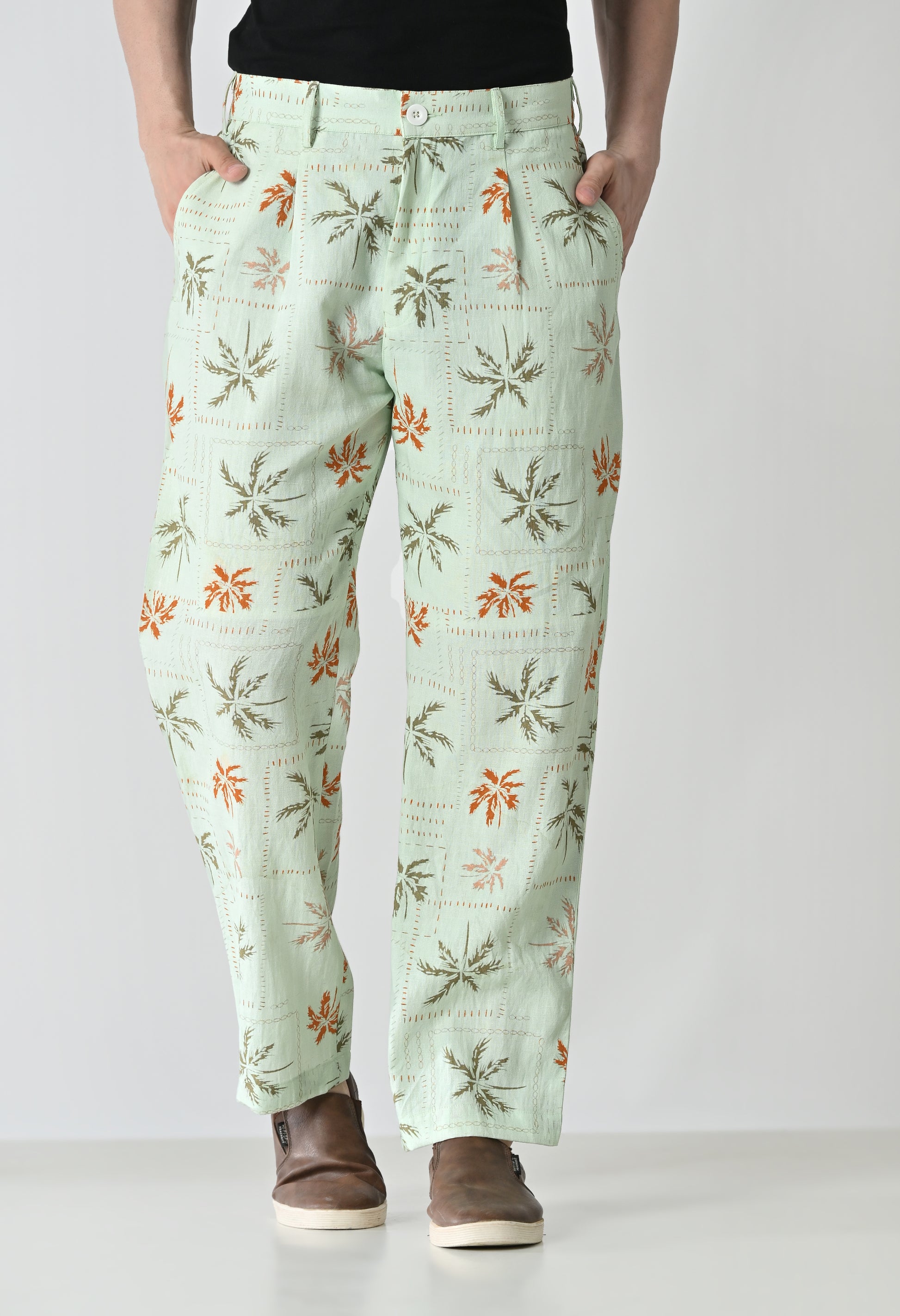 Green tropical trousers