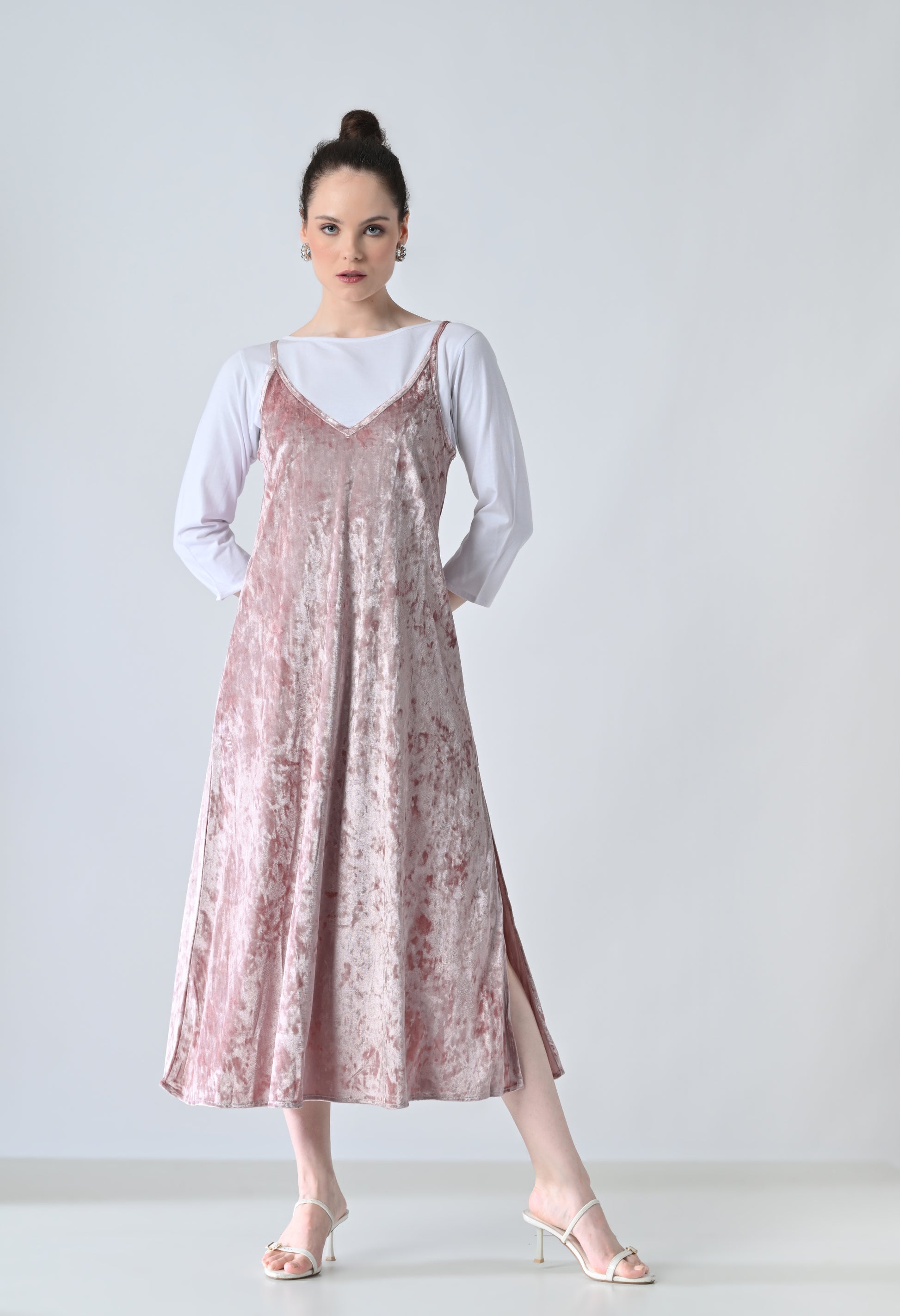 pink velvet dress