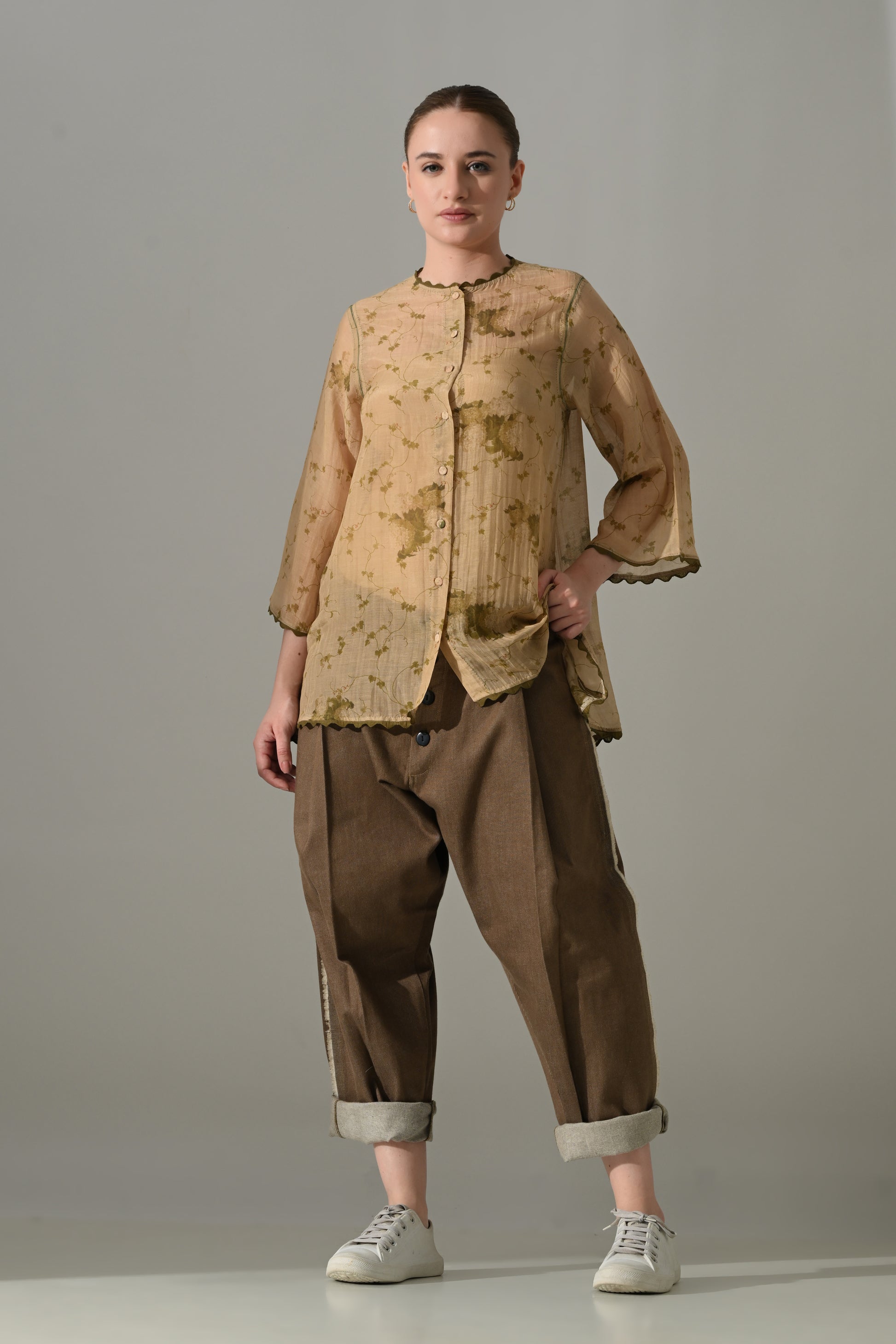 Beige Botanical  Shirt and pant Set - samant chauhan design 
