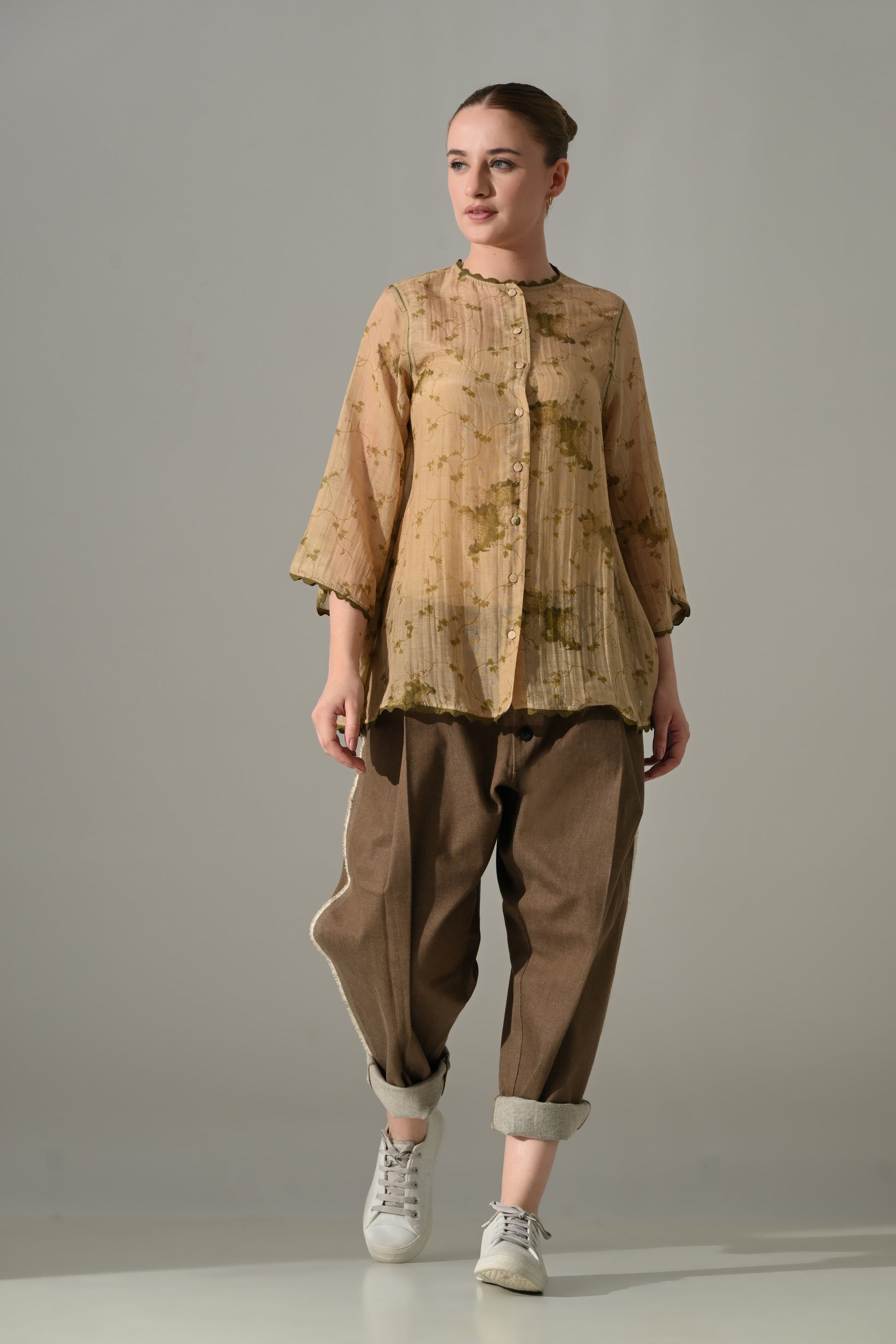 Beige Botanical  Shirt and pant Set - samant chauhan design 