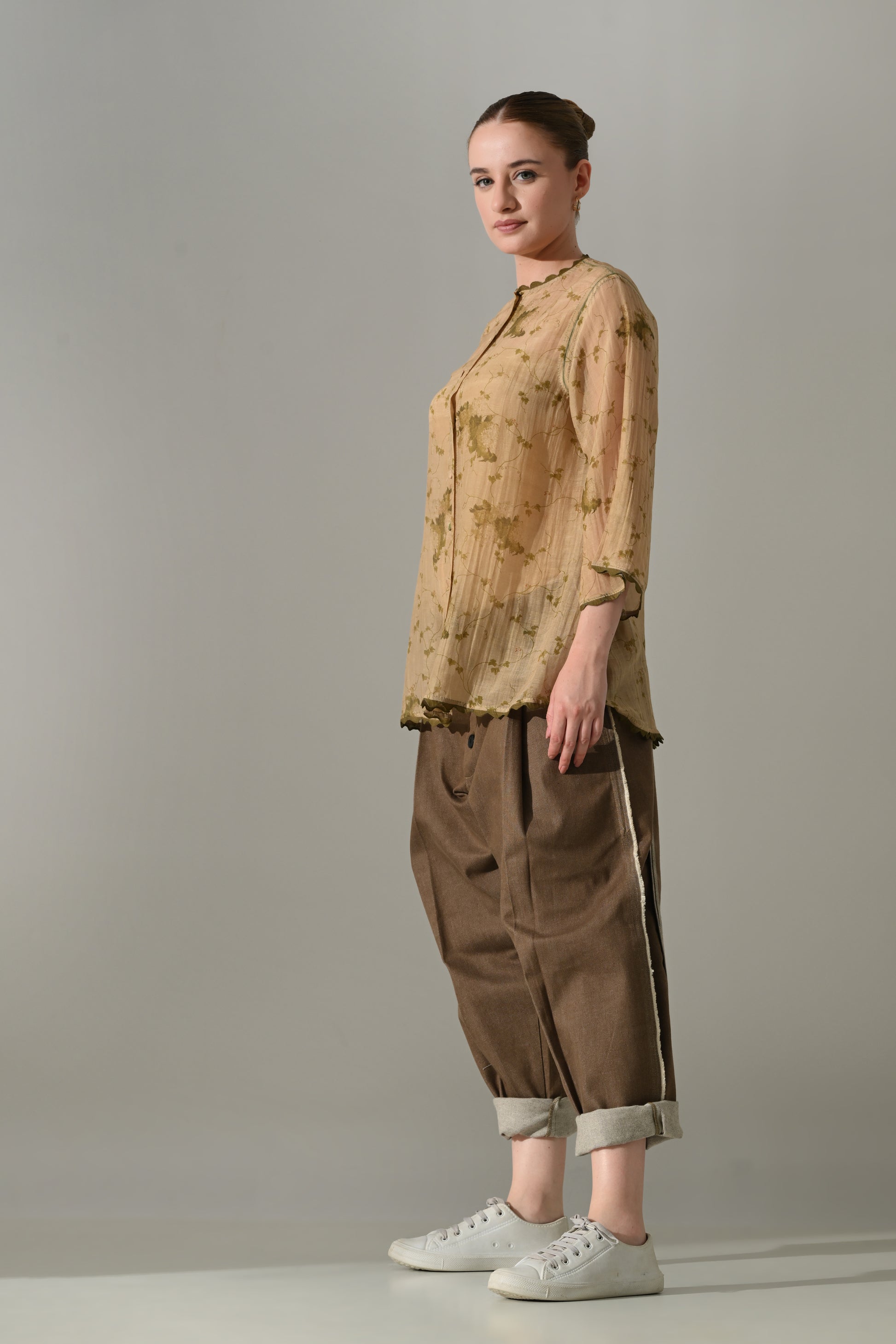 Beige Botanical  Shirt and pant Set - samant chauhan design 