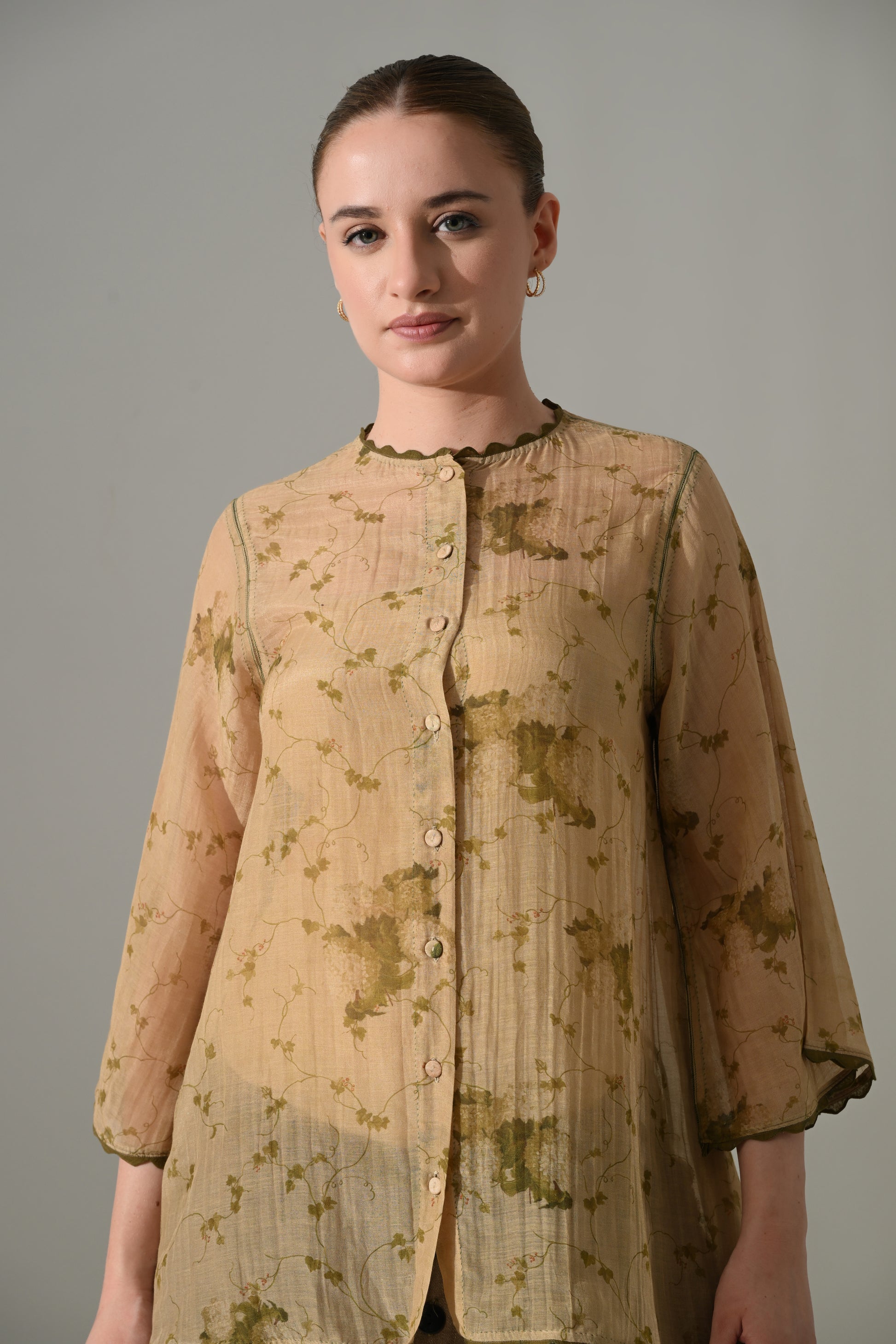 Beige Botanical  Shirt and pant Set - samant chauhan design 