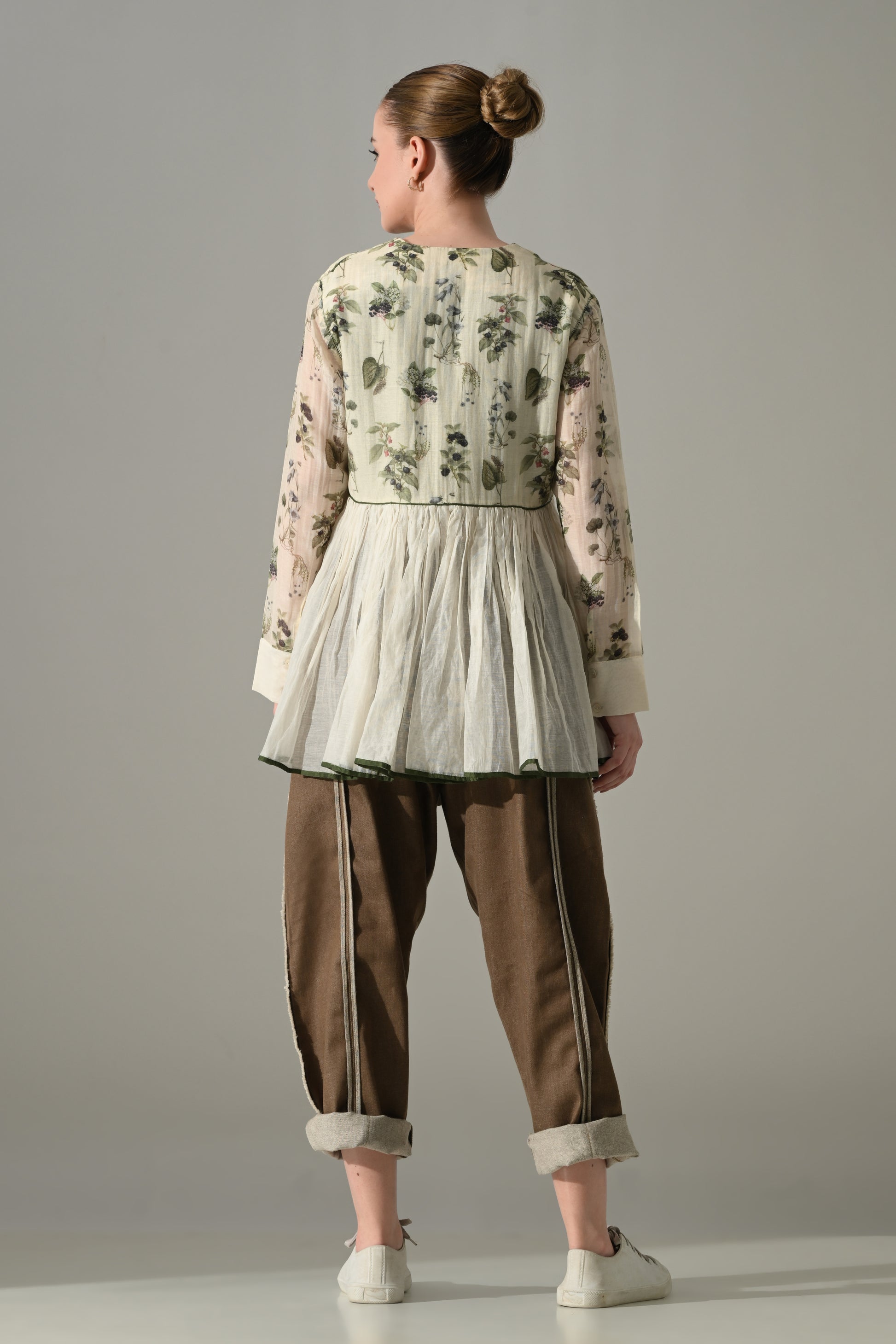 Cream Botanical gathered Tunic and pant Set - samant chauhan design 