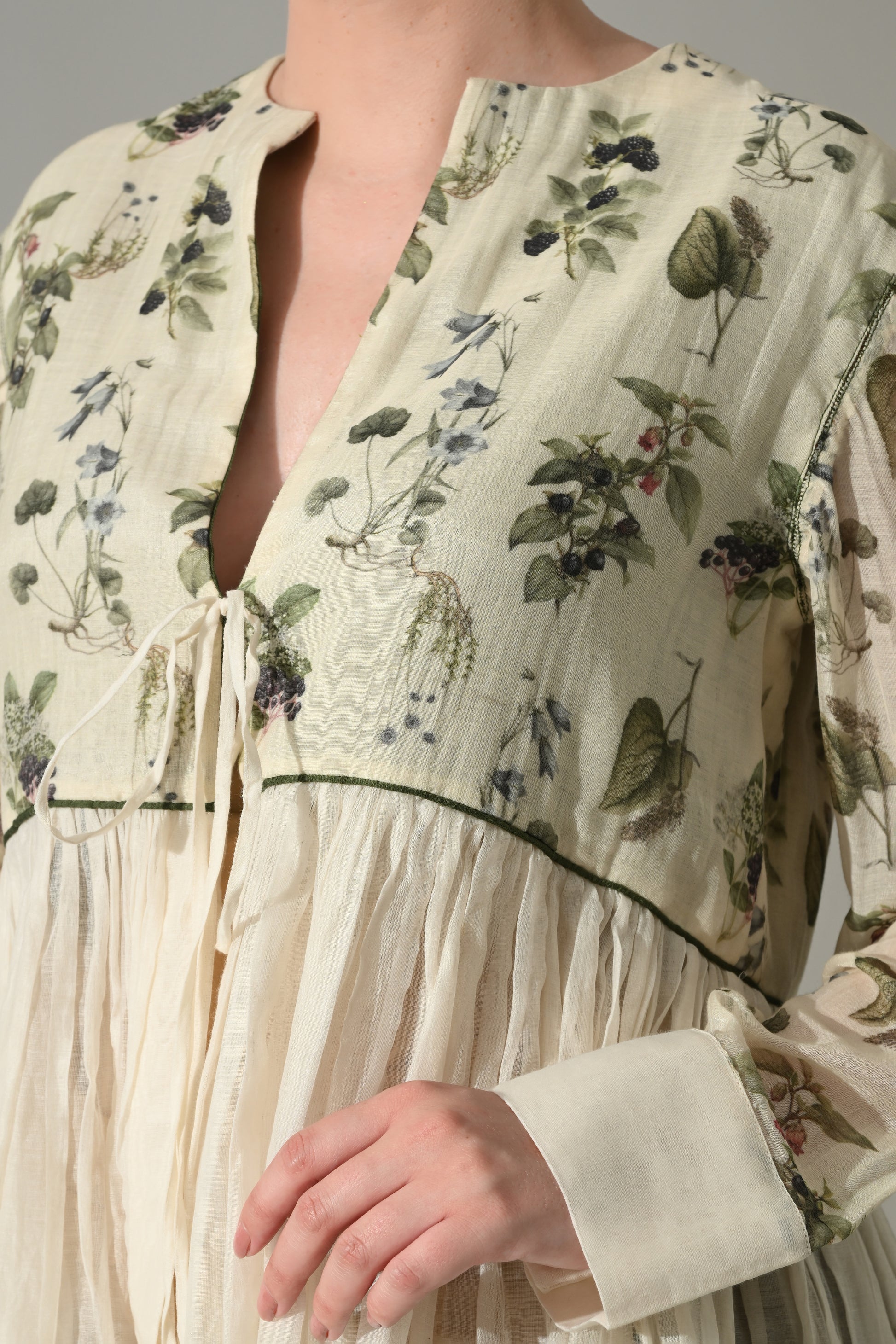 Cream Botanical gathered Tunic and pant Set - samant chauhan design 