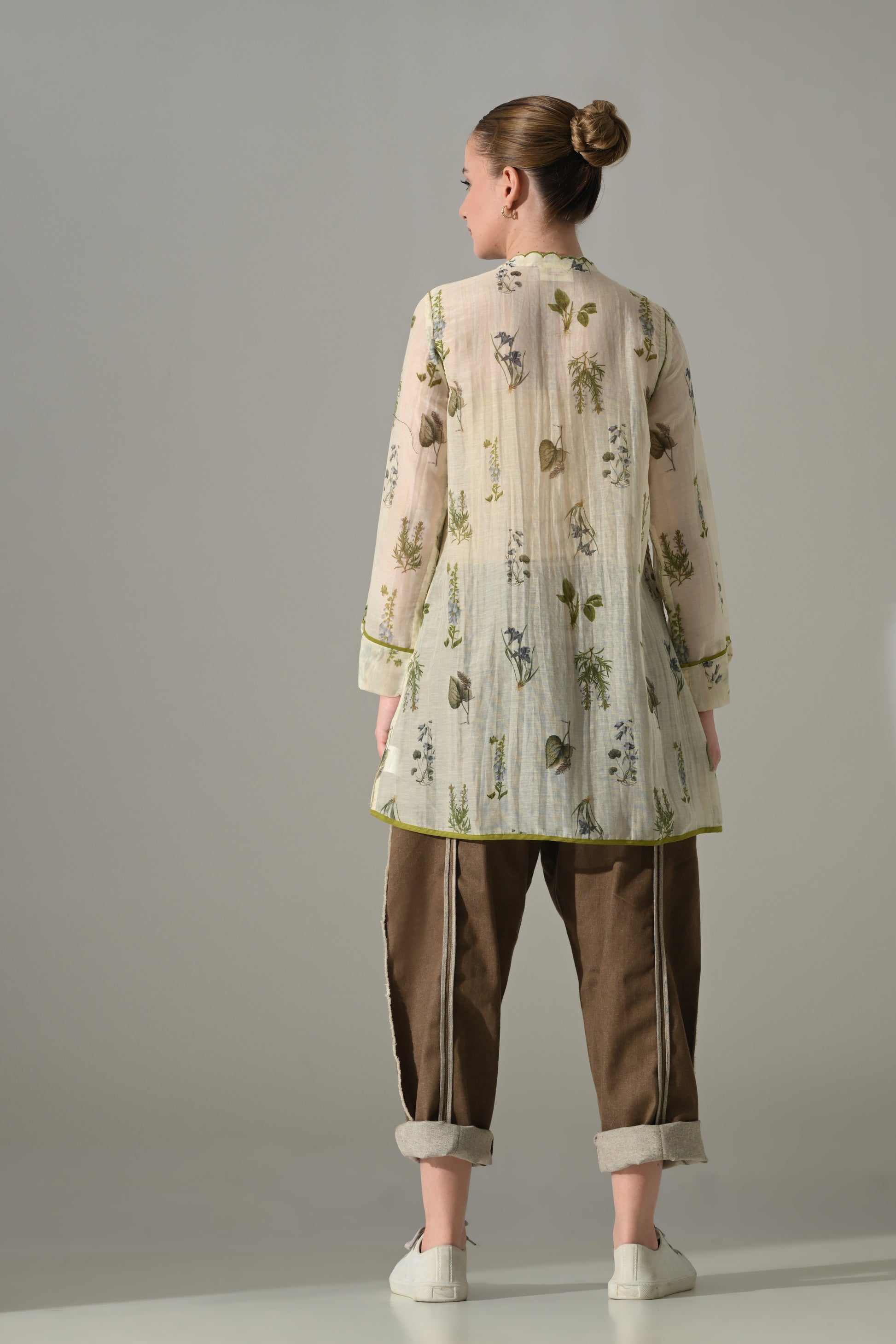 Cream Floral  high low Tunic and pant Set - samant chauhan design 