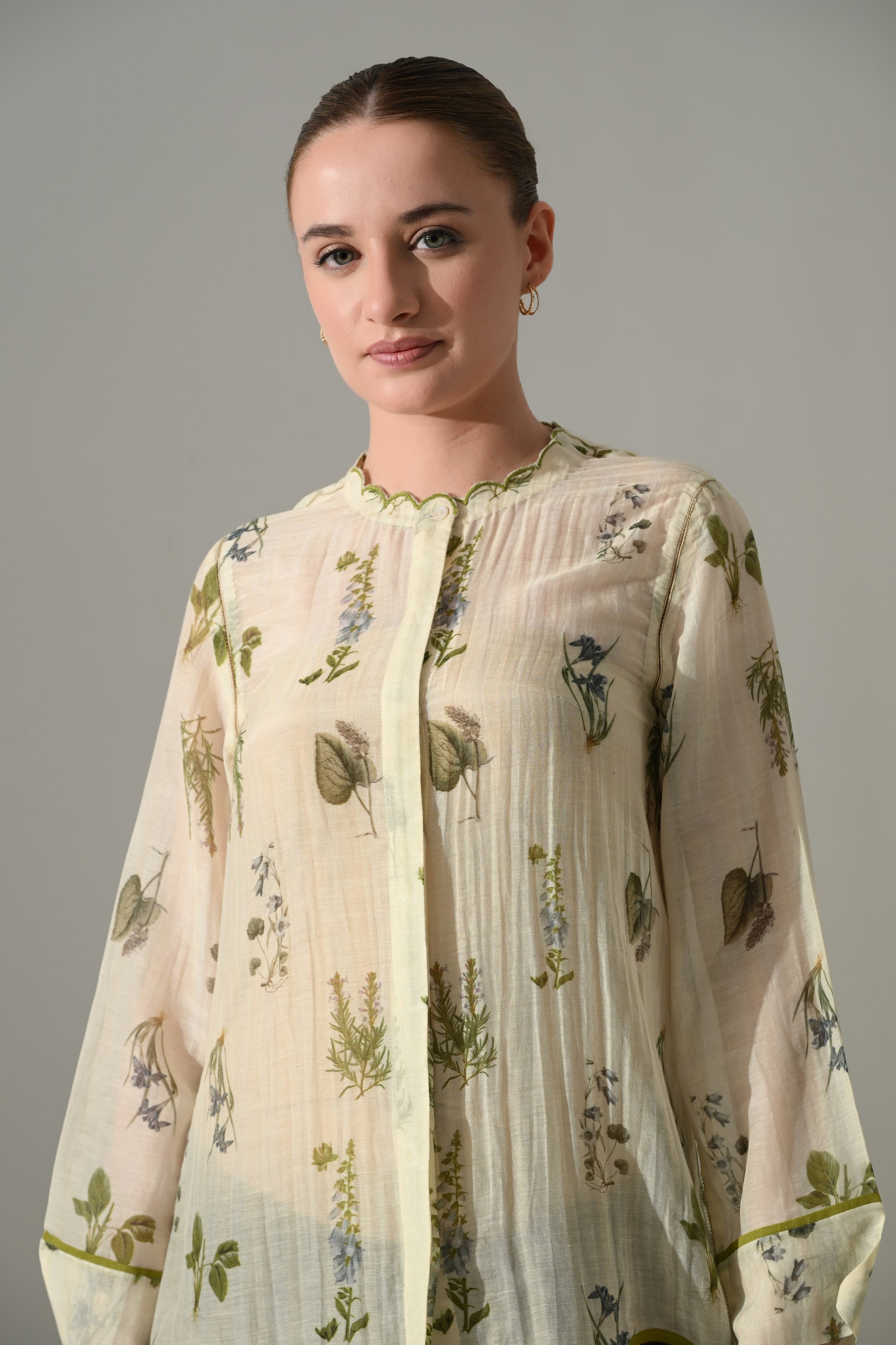 Cream Floral  high low Tunic and pant Set - samant chauhan design 