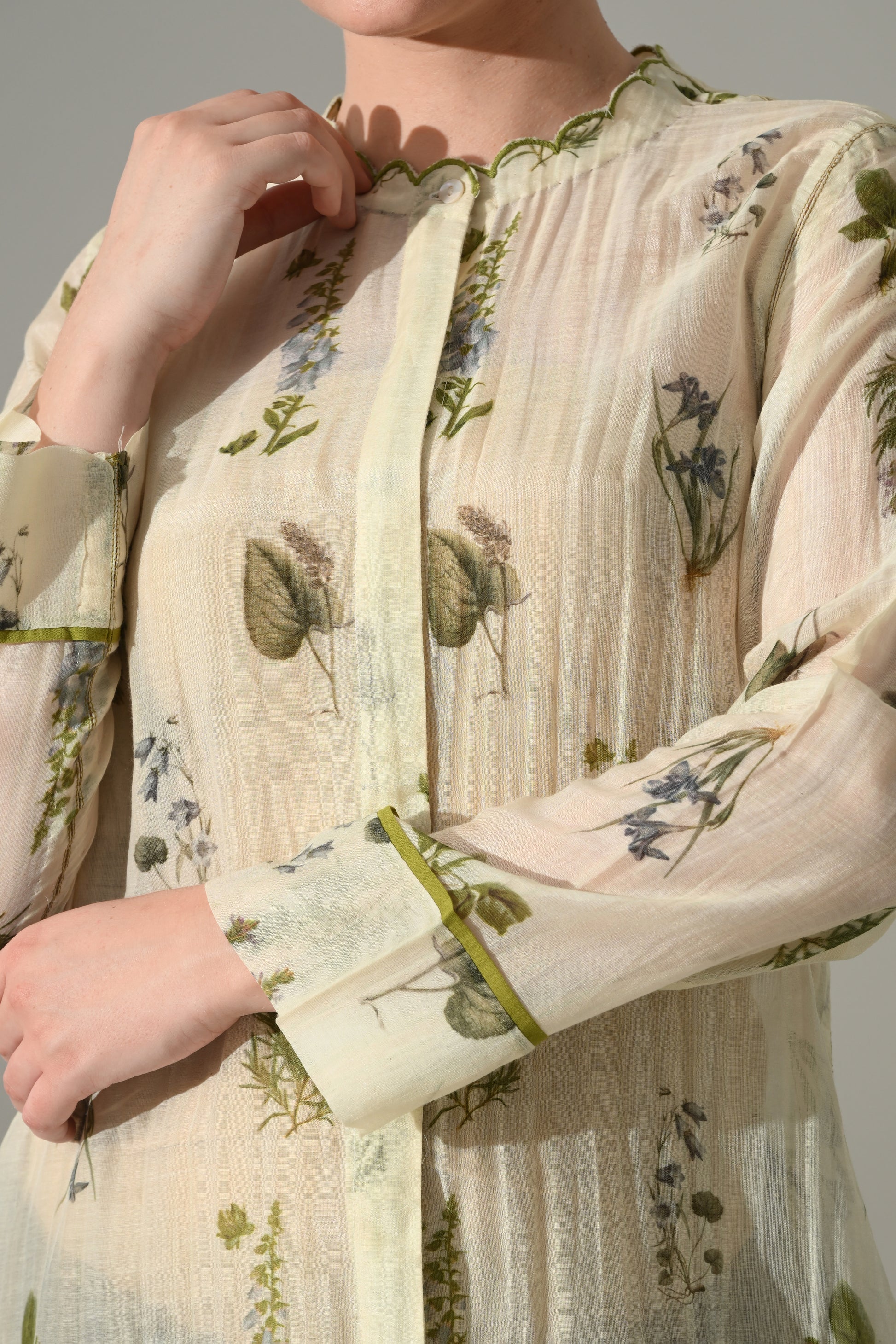 Cream Floral  high low Tunic and pant Set - samant chauhan design 