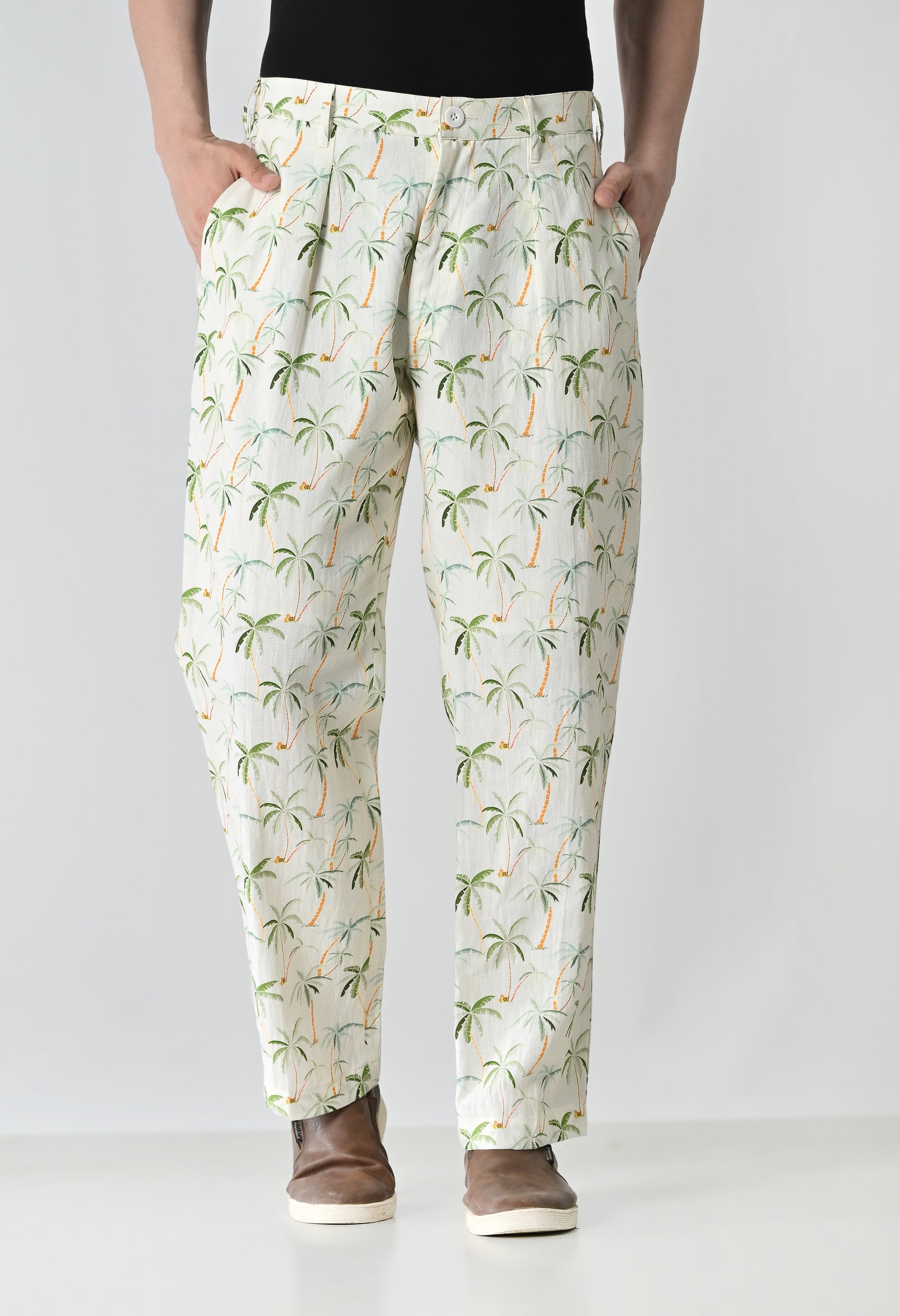 palm print trousers