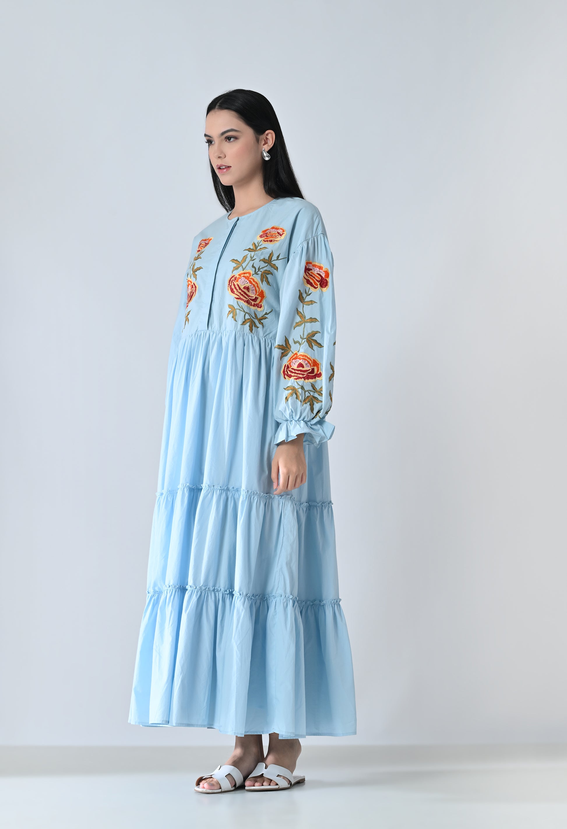 blue embroided dress