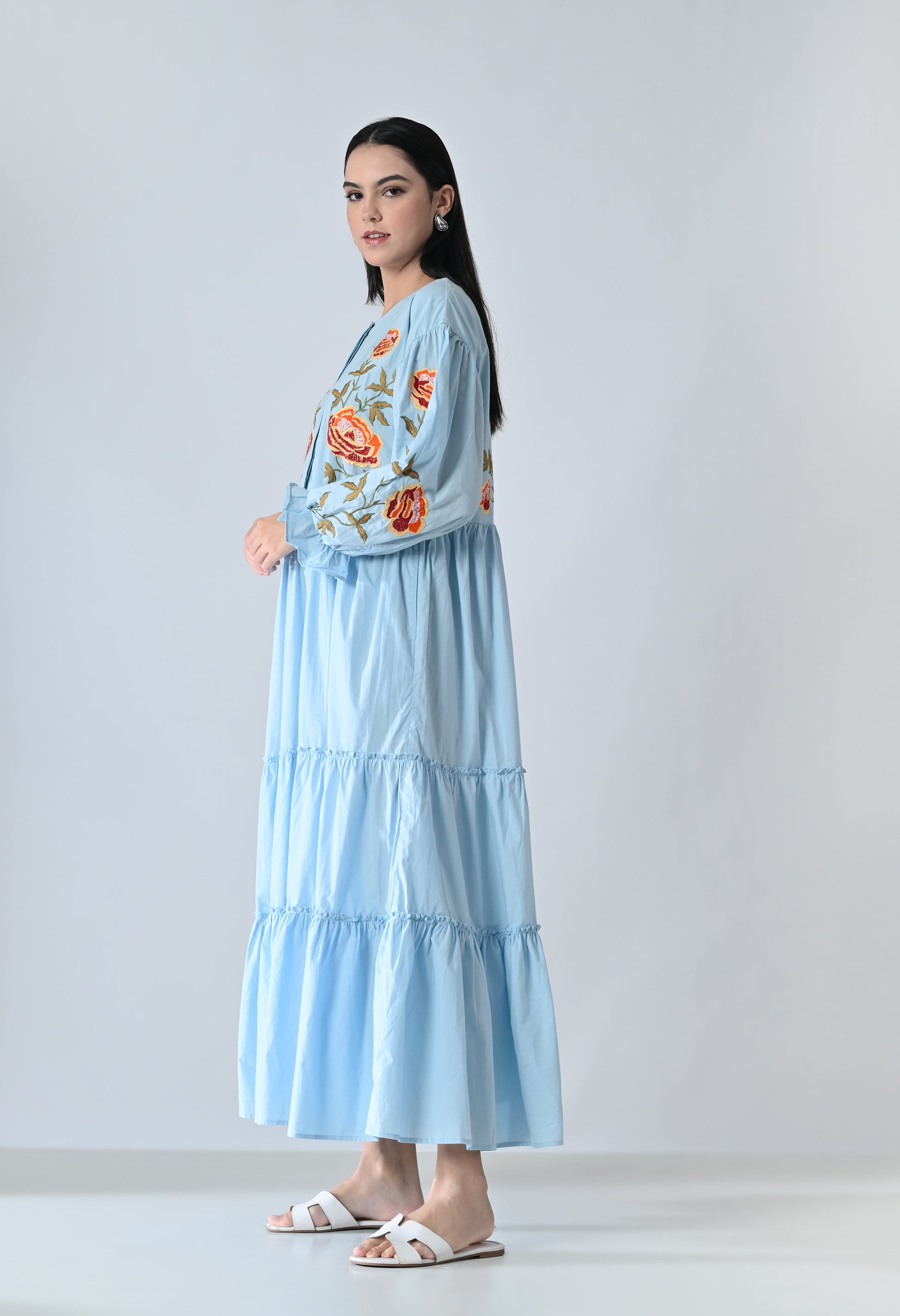 blue embroided dress