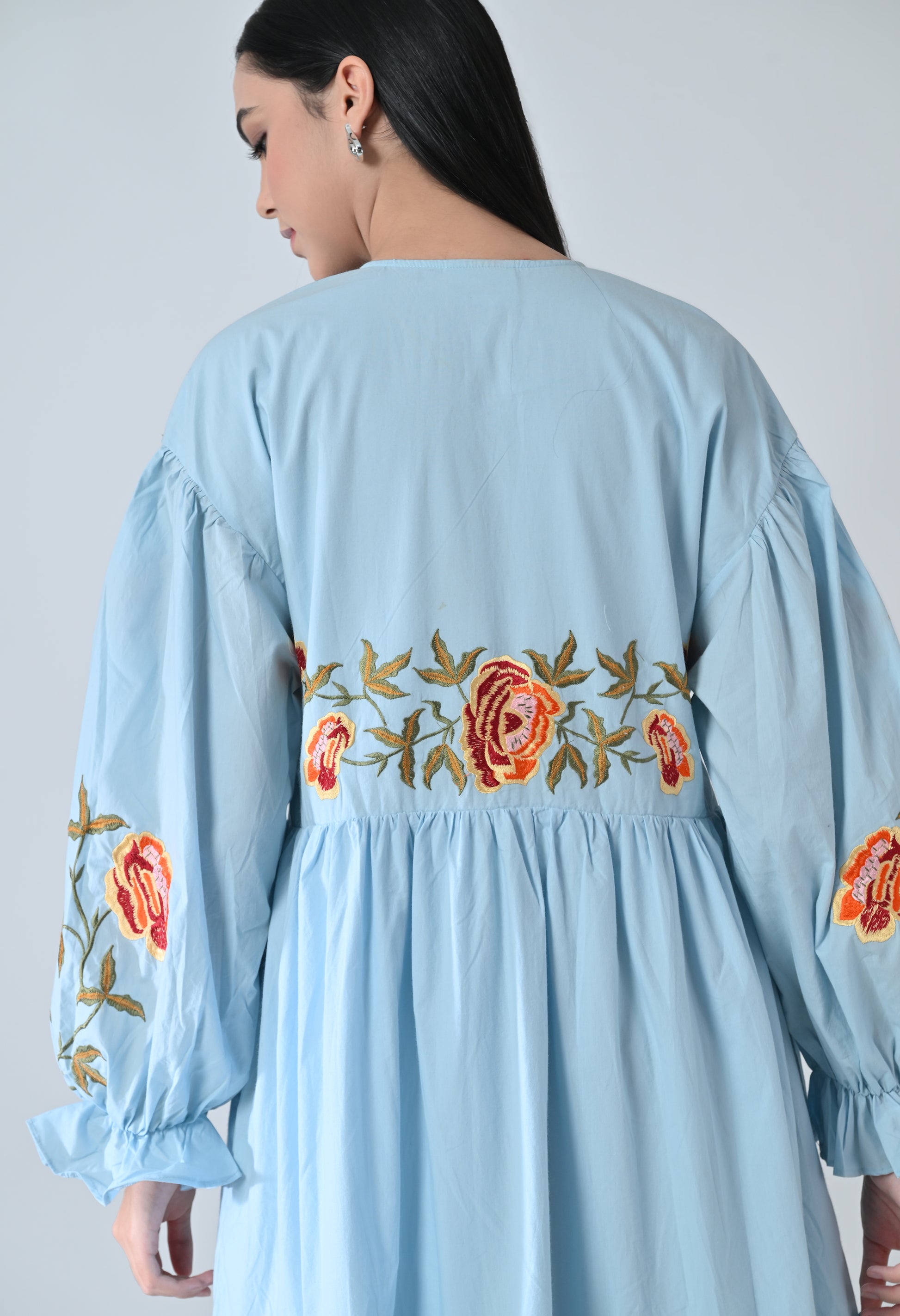 blue embroided dress