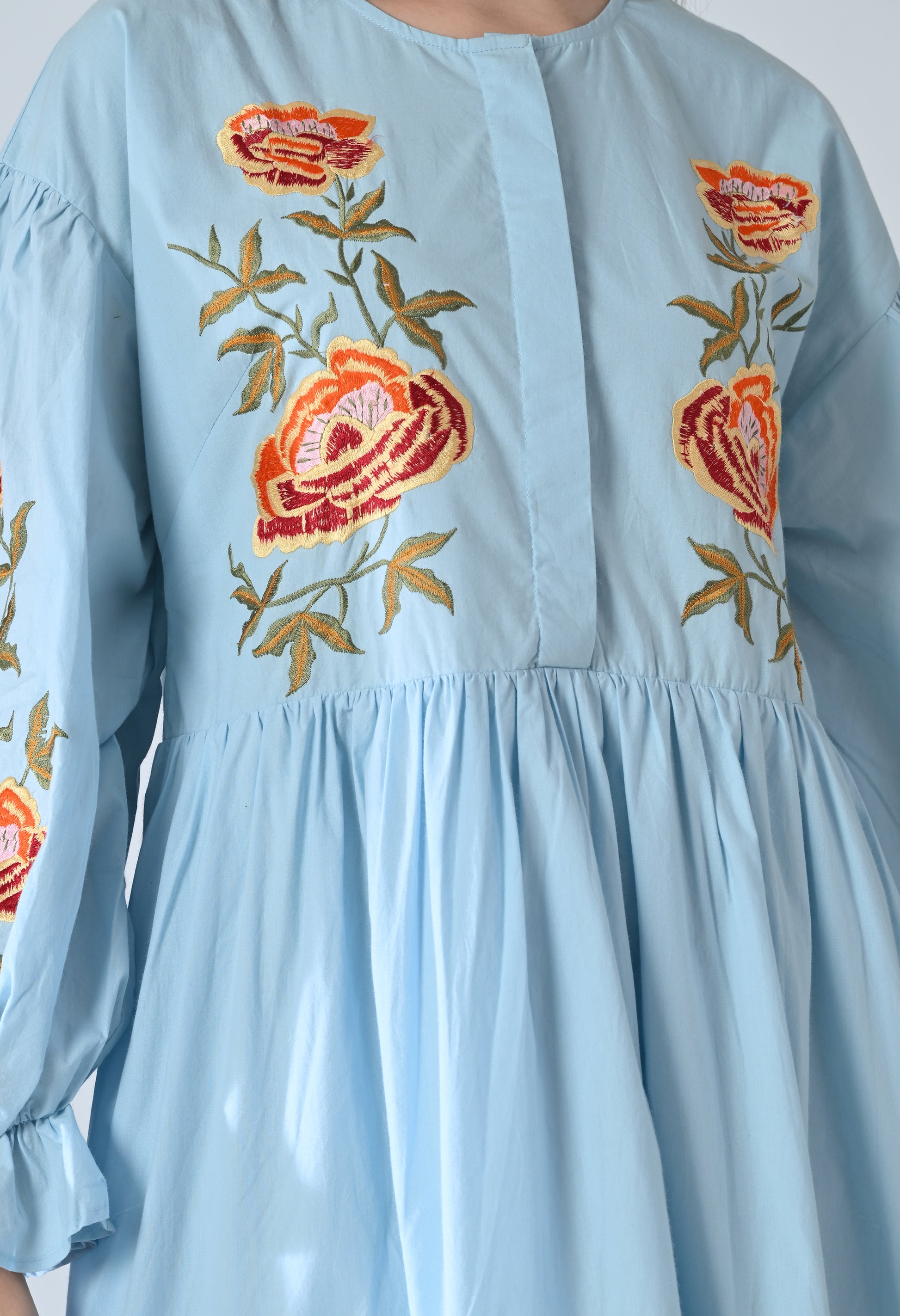 blue embroided dress