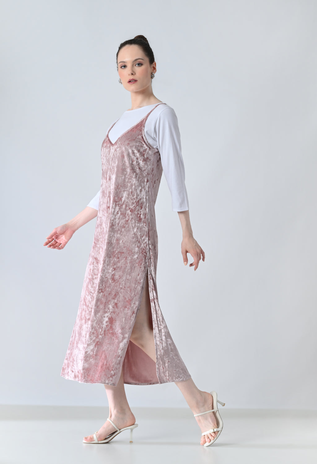 pink velvet dress
