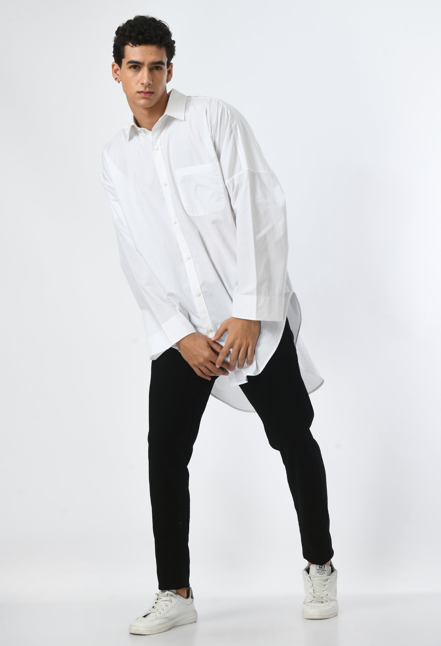 White unisex shirt with classic collar.