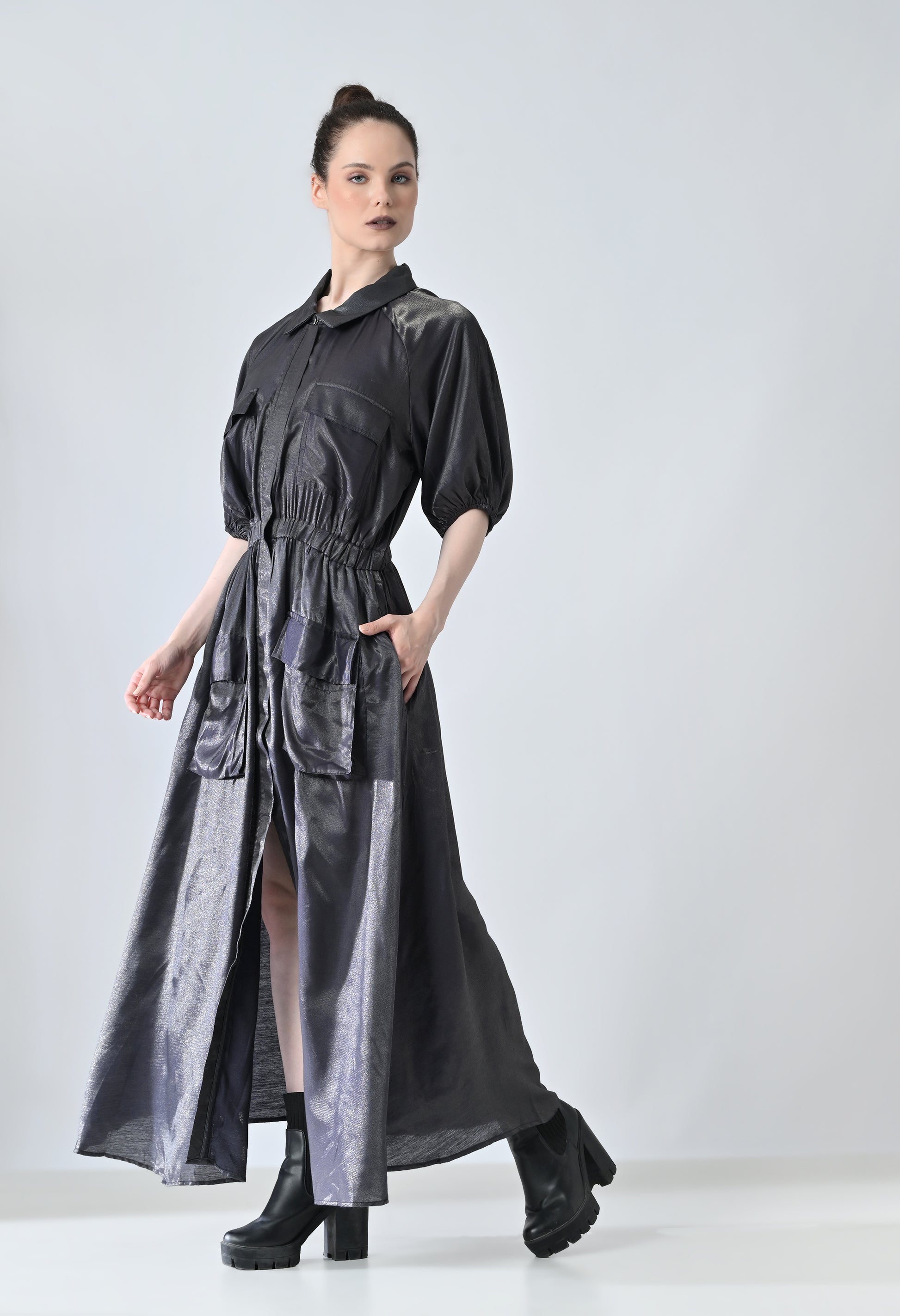 long charcoal dress