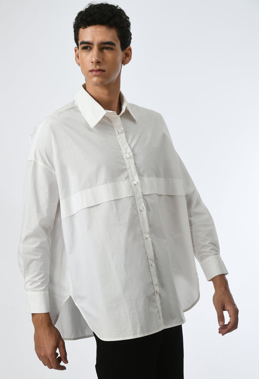 White unisex loose-fit shirt.