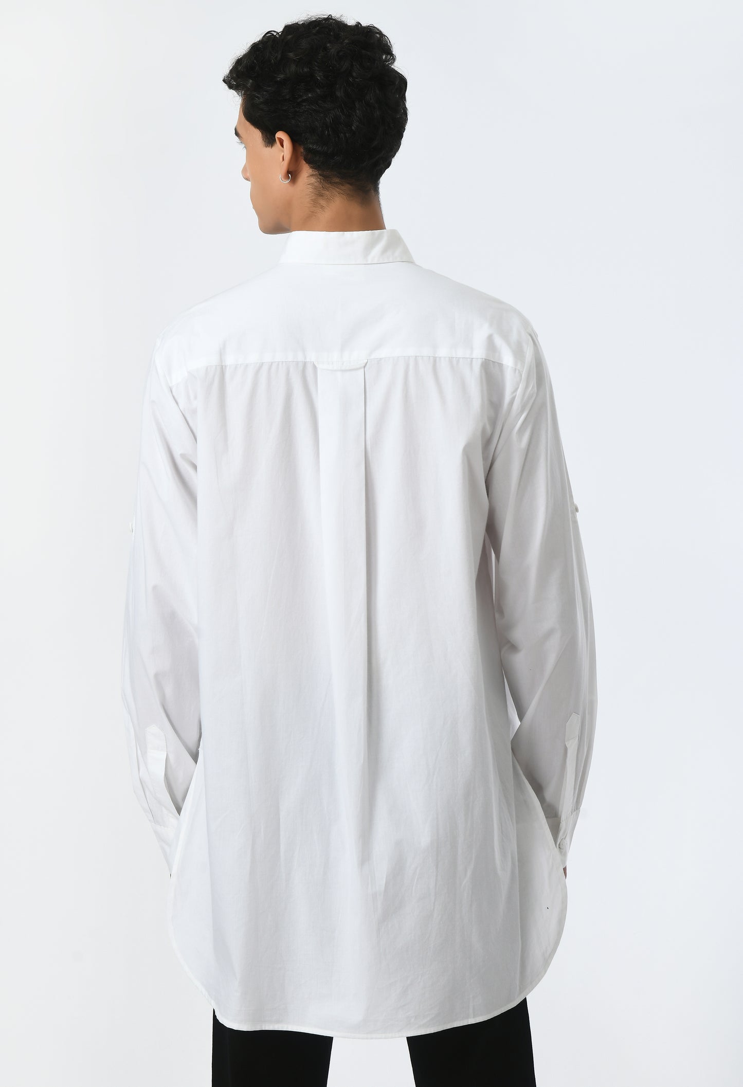 White unisex cotton shirt with classic collar.