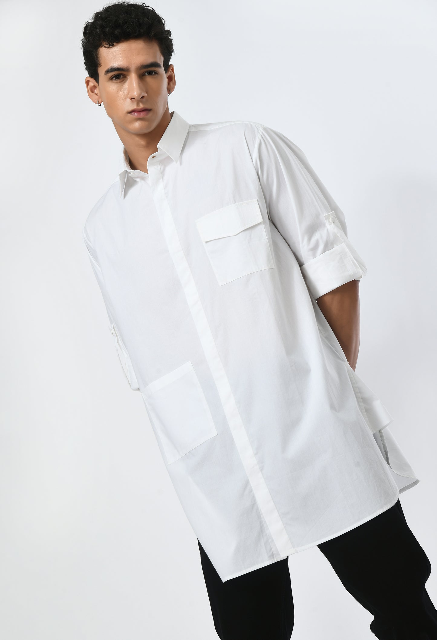 White unisex cotton shirt with classic collar.
