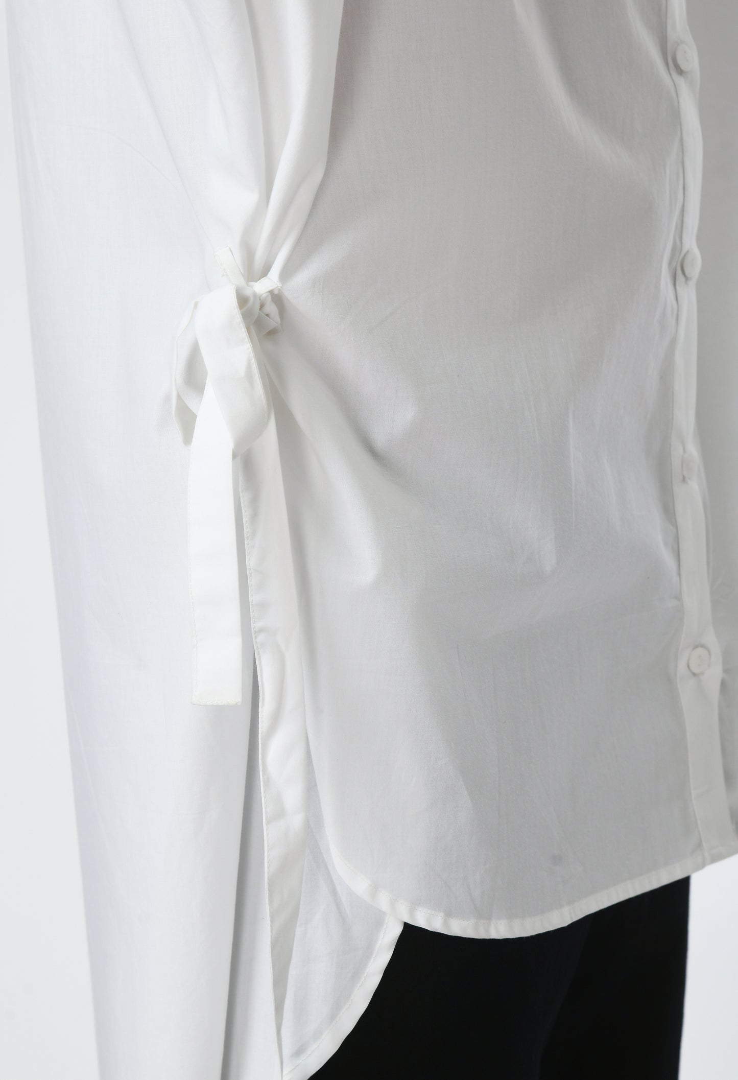 White unisex cotton shirt with Chinese collar.
