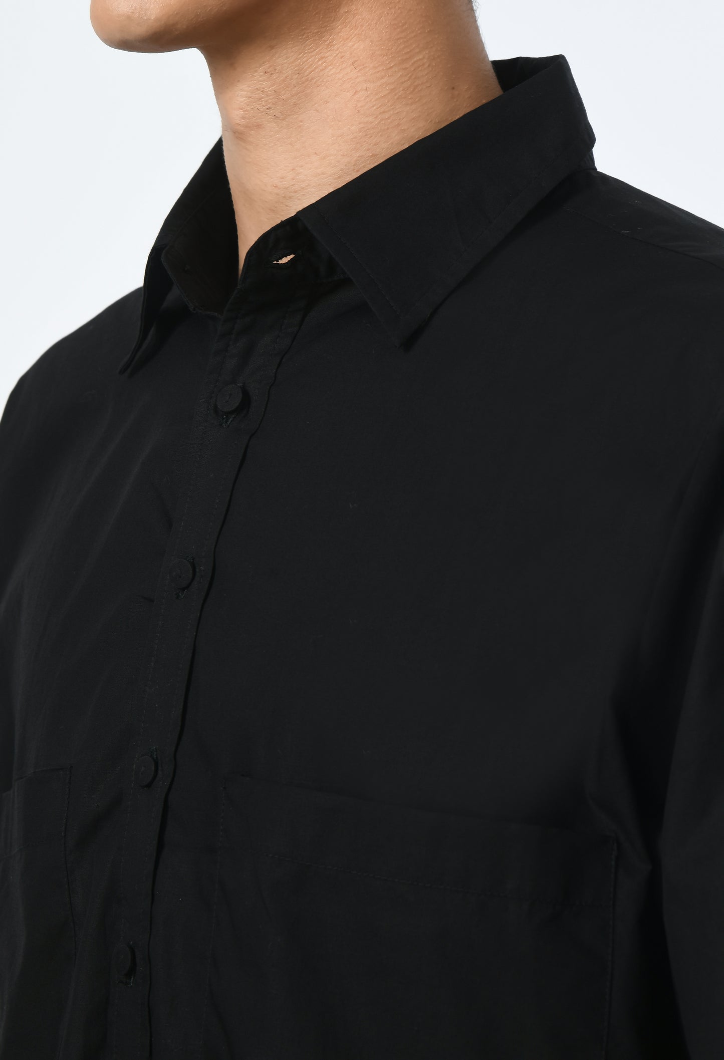 Black cotton unisex high-low cut shirt.