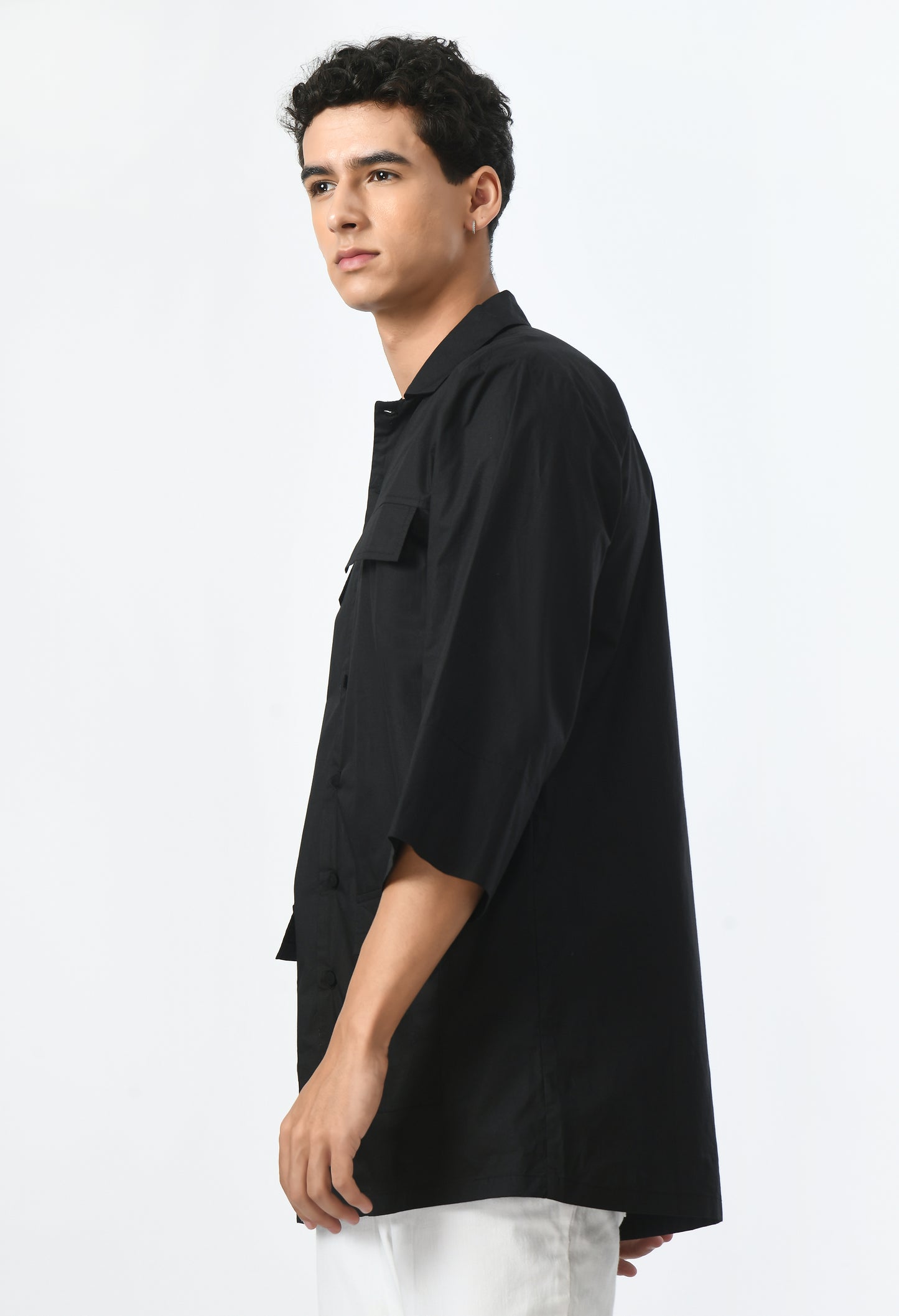 Unisex black regular-fit shirt.