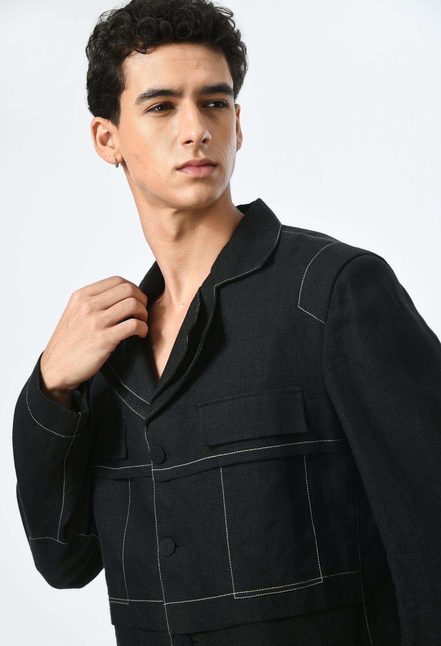 Unisex black cotton linen shirt.