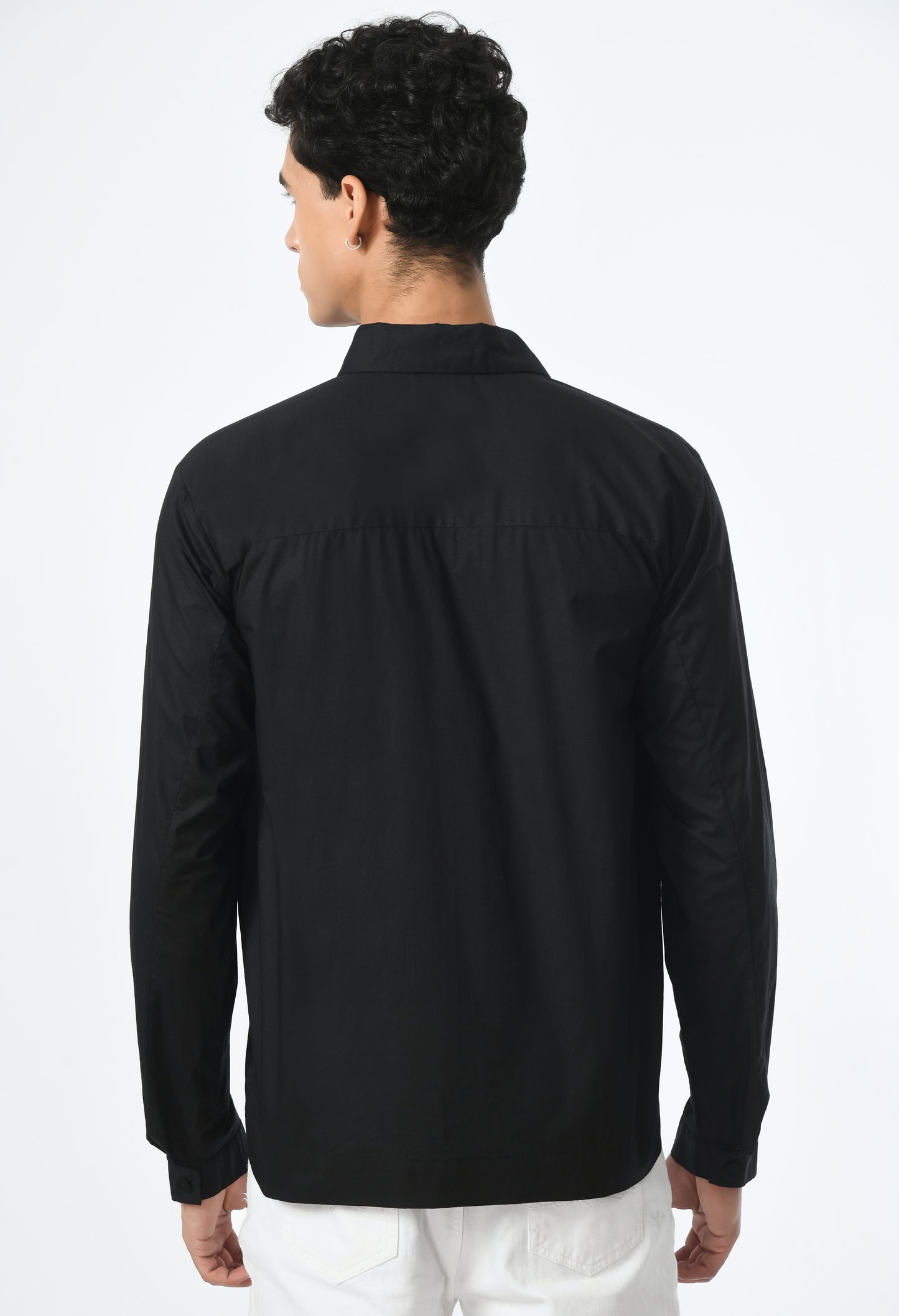 Black men's cotton shirt with a classic collar.