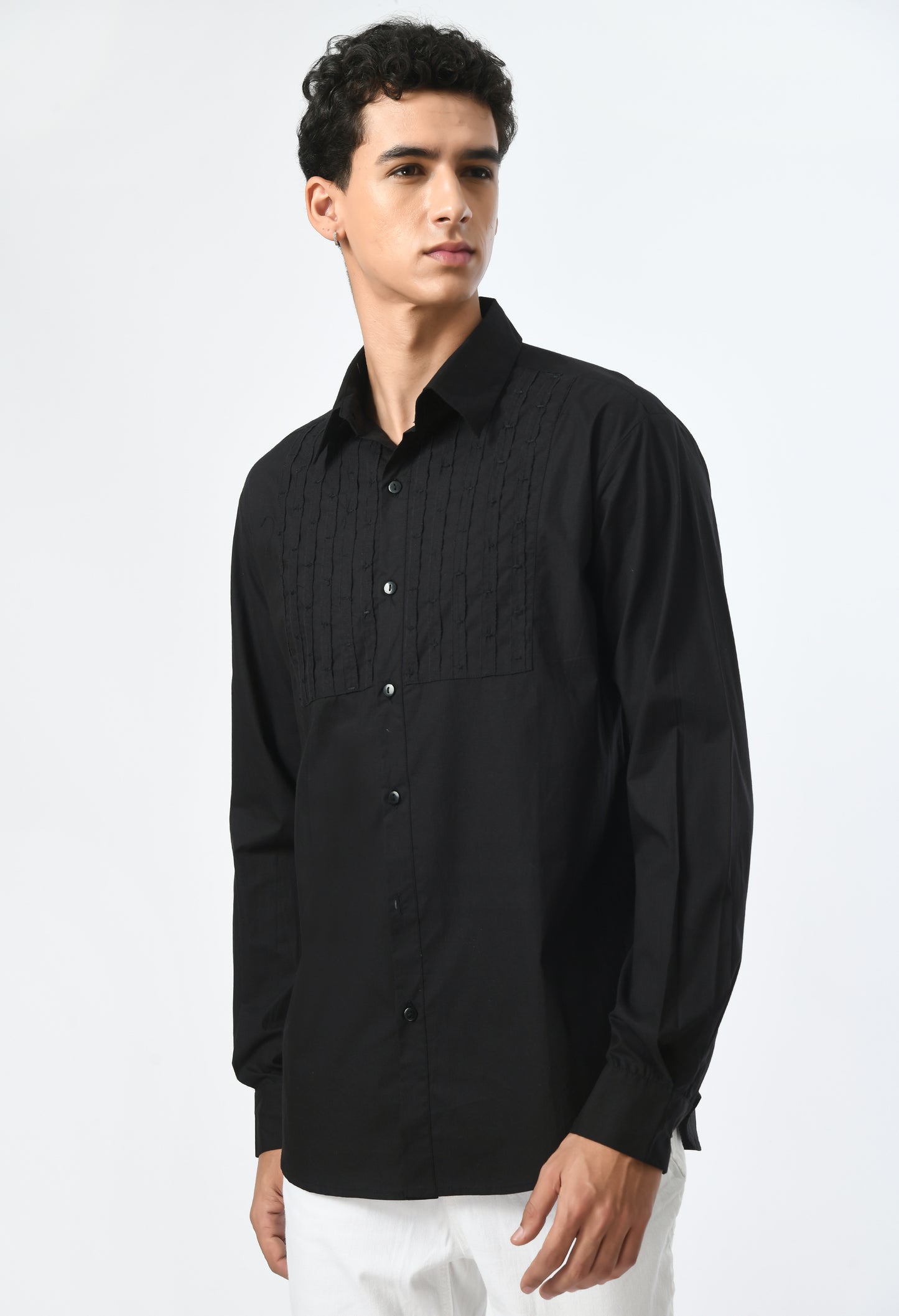Semi-formal look men's black shirt.