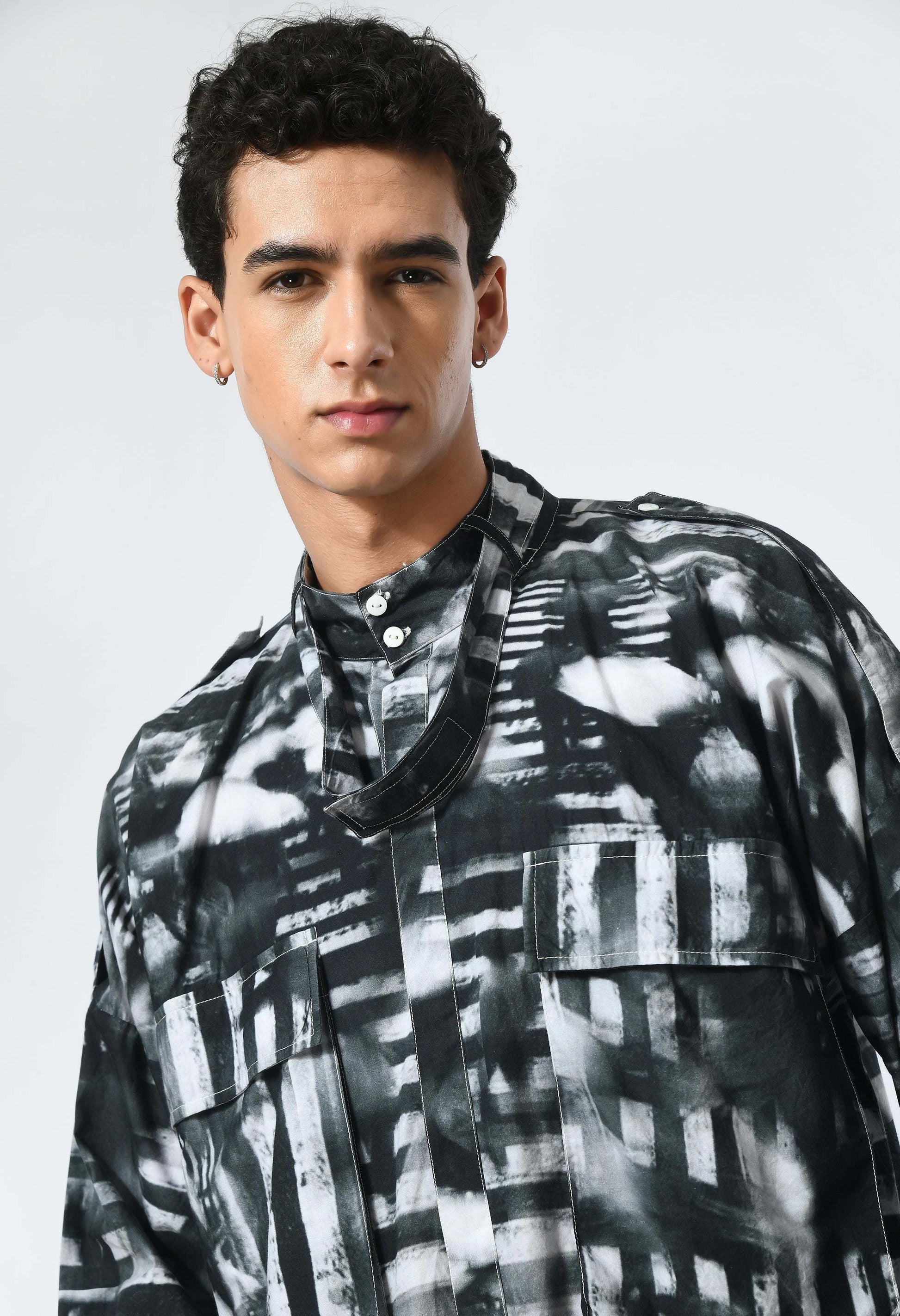 SHADOW LINES SHIRT with Bombay to Tokyo inspired print, soft cotton.