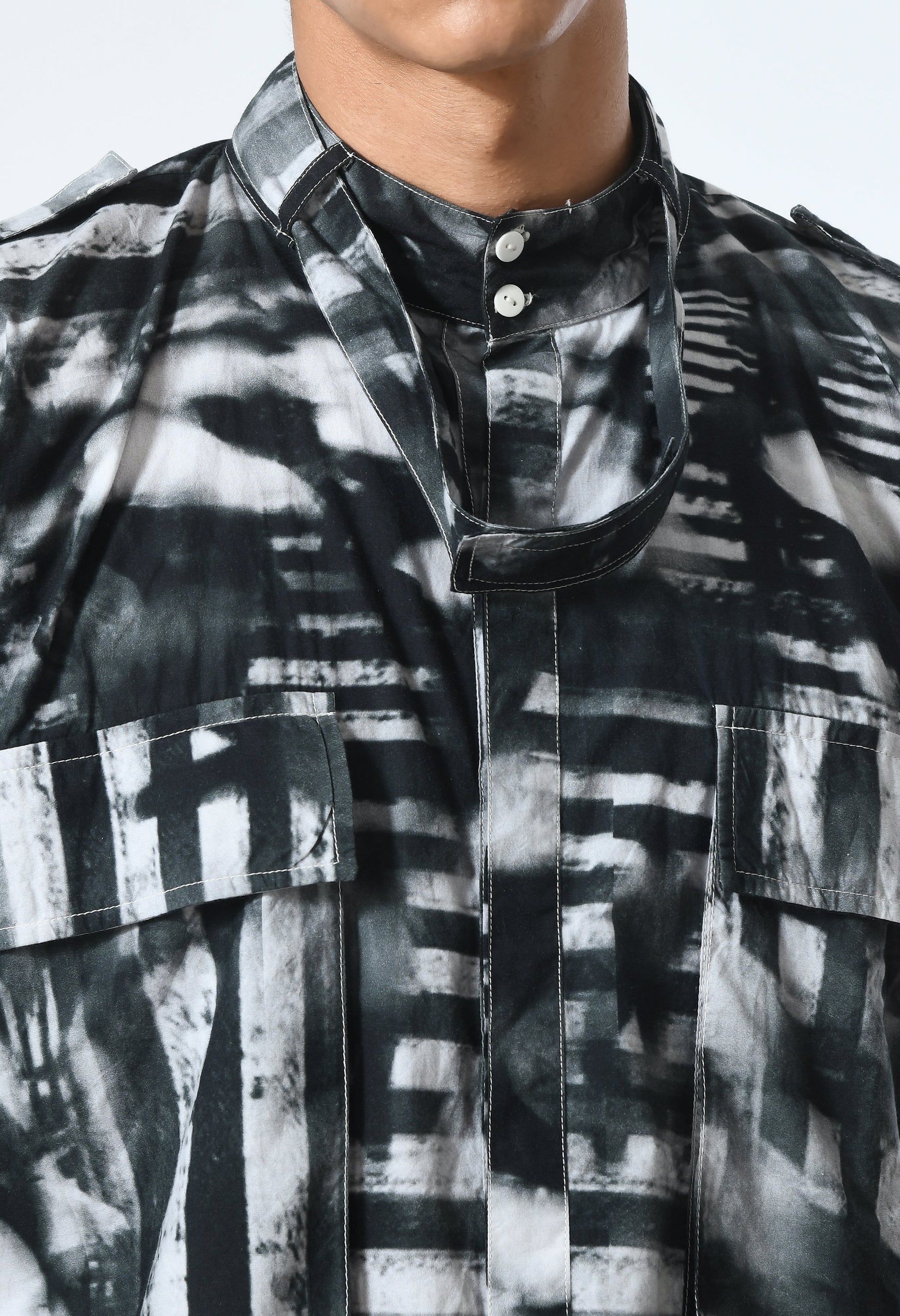 SHADOW LINES SHIRT in soft cotton with Bombay to Tokyo inspired print.