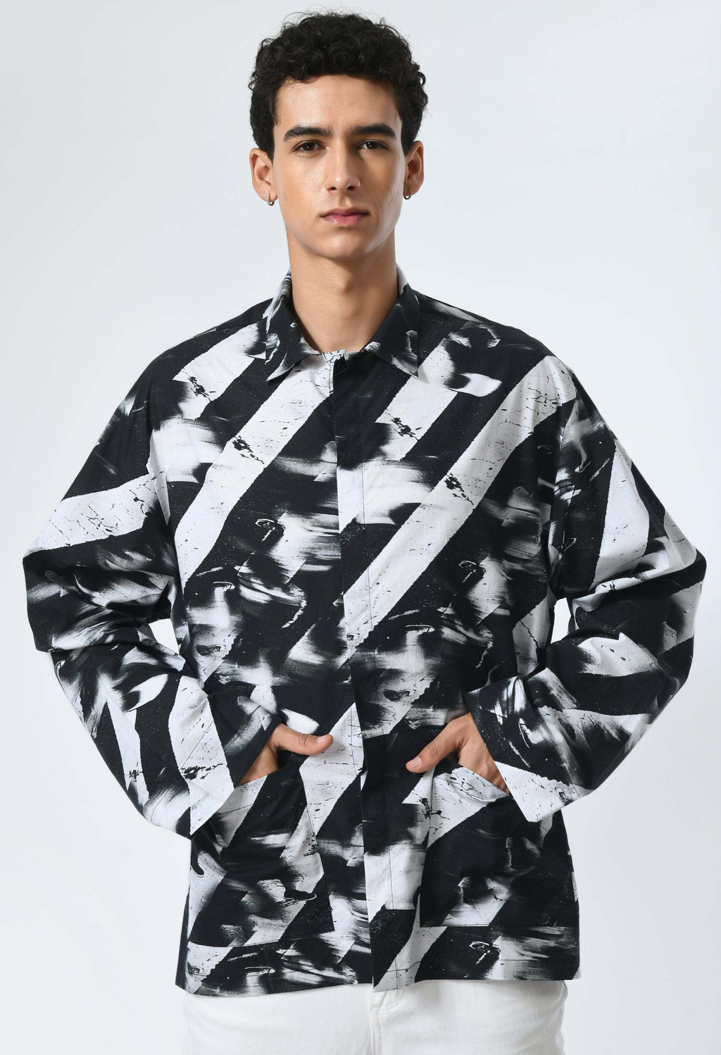 BINARY STRIPES SHIRT crafted in soft cotton with Bombay to Tokyo inspired print.
