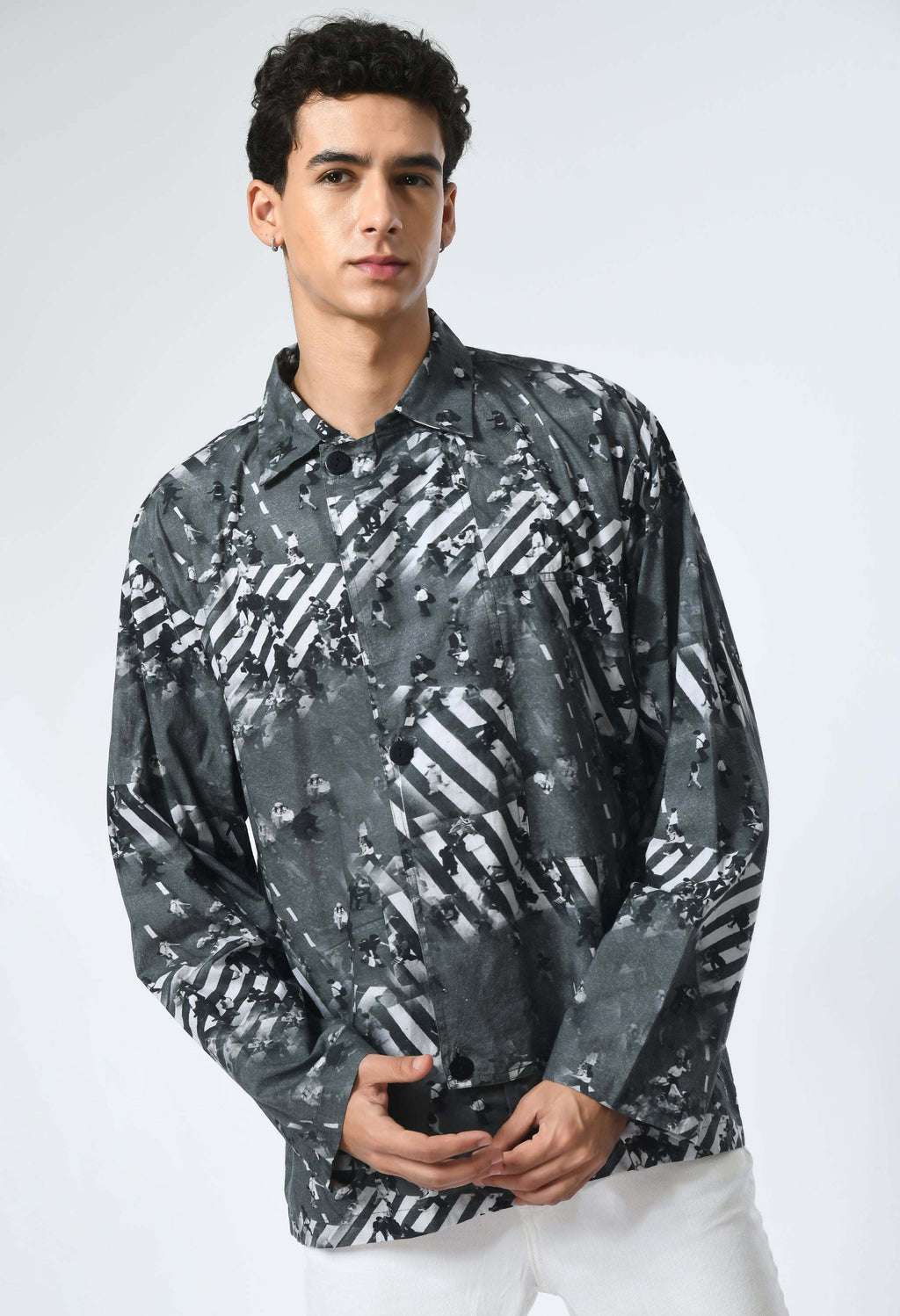 Grey matter shirt in soft cotton with Bombay to Tokyo inspired print.