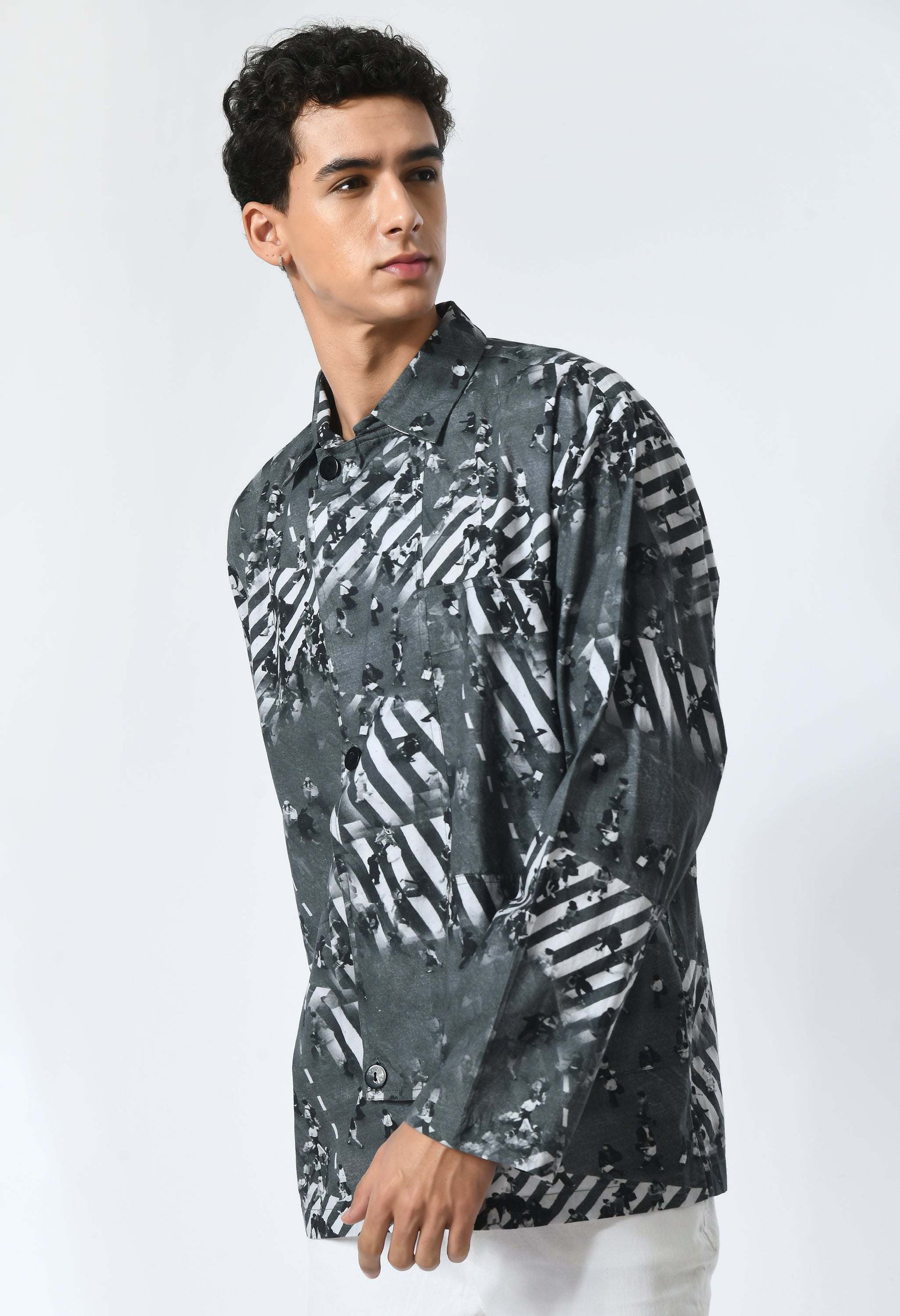 Grey Matter Shirt featuring Bombay to Tokyo inspired print, crafted in soft cotton for everyday comfort.