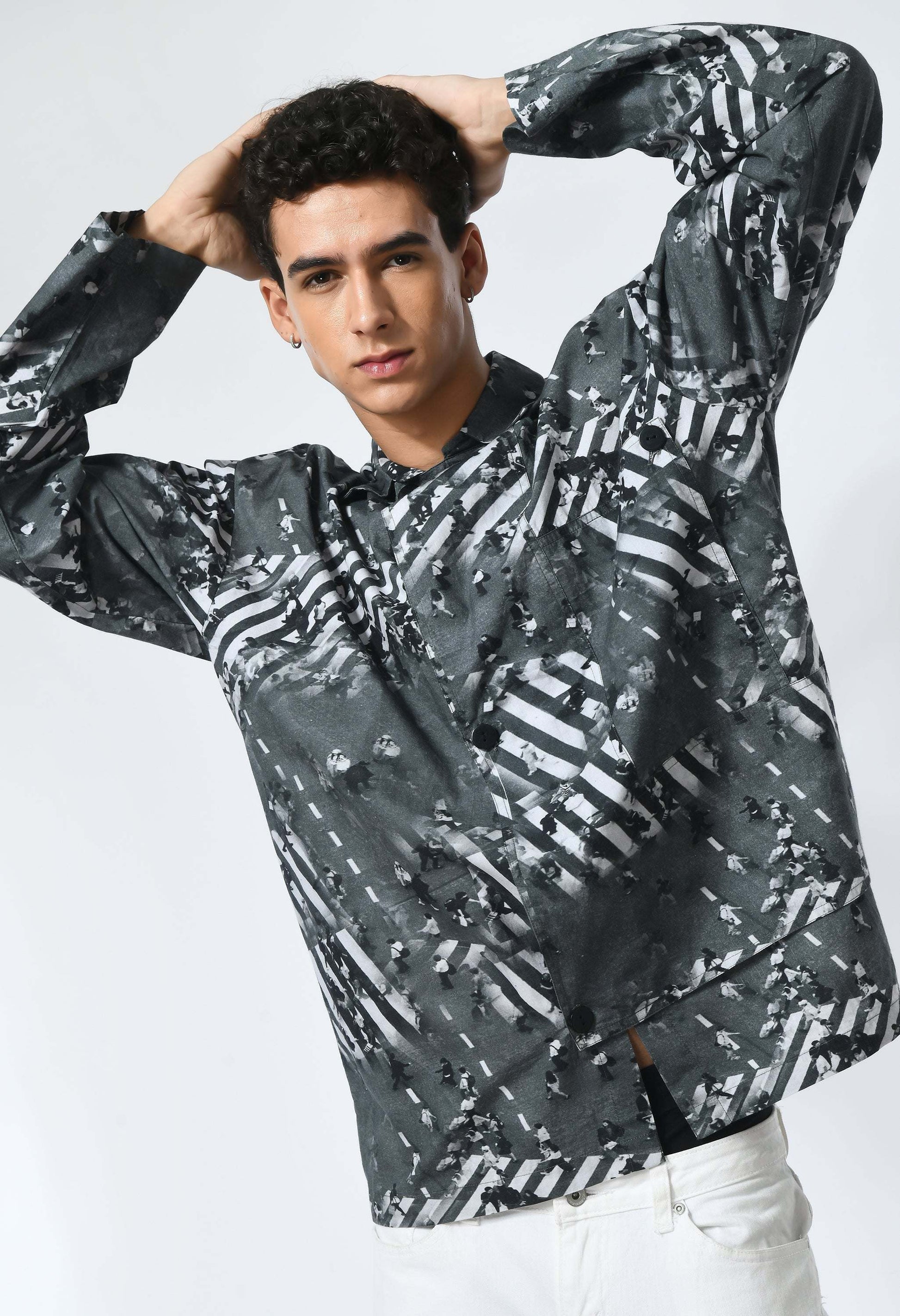 Grey Matter Shirt with Bombay to Tokyo journey print, crafted in soft cotton for everyday wear.