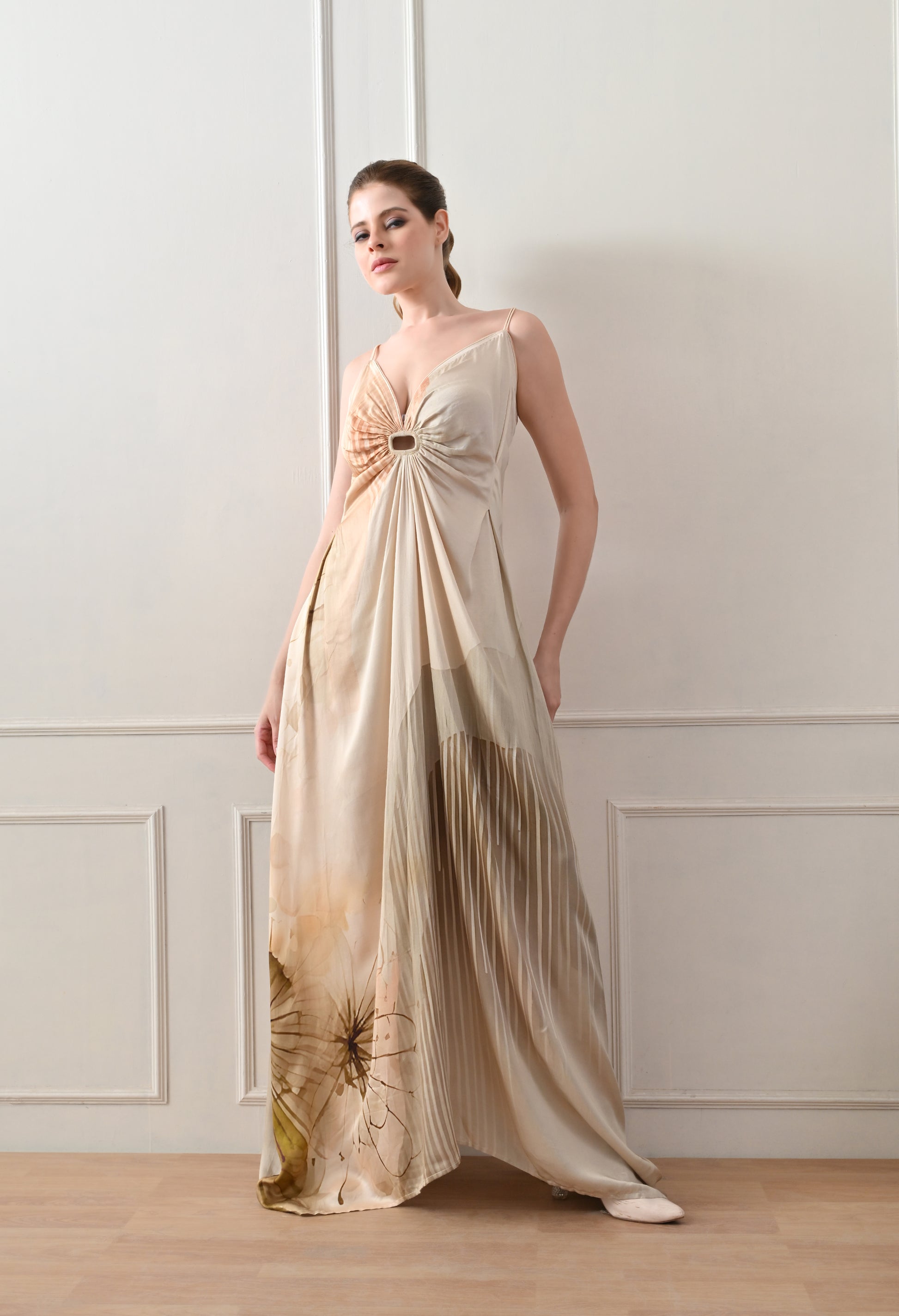 Beige Ombre Draped  Gown - samant chauhan design 