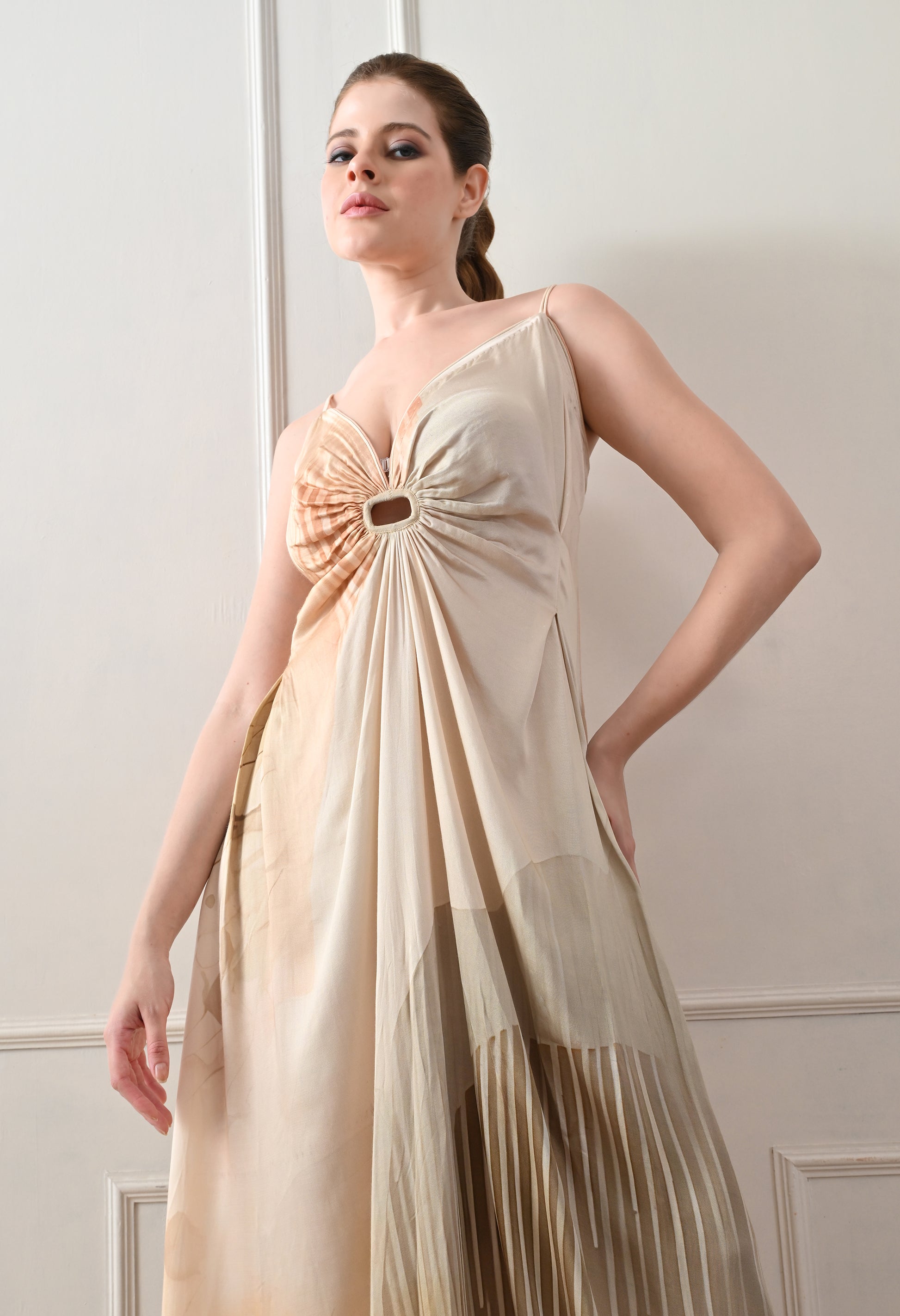 Beige Ombre Draped  Gown - samant chauhan design 