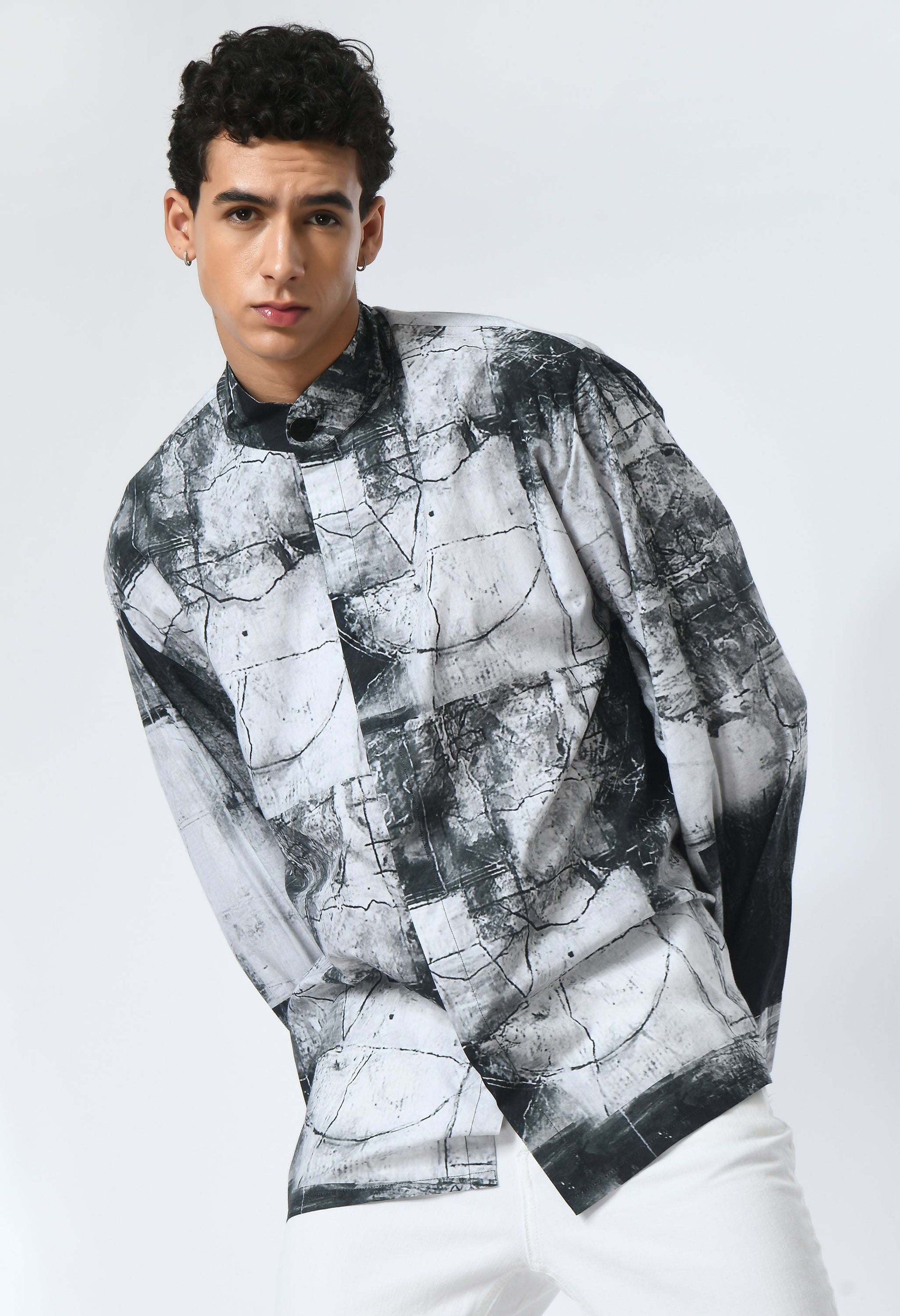 MONO MATRIX SHIRT with cultural print inspired by Bombay to Tokyo journey.