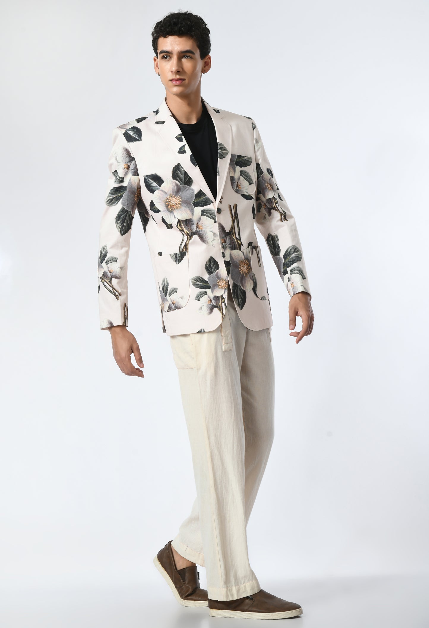 Men's blazer set with floral print.
