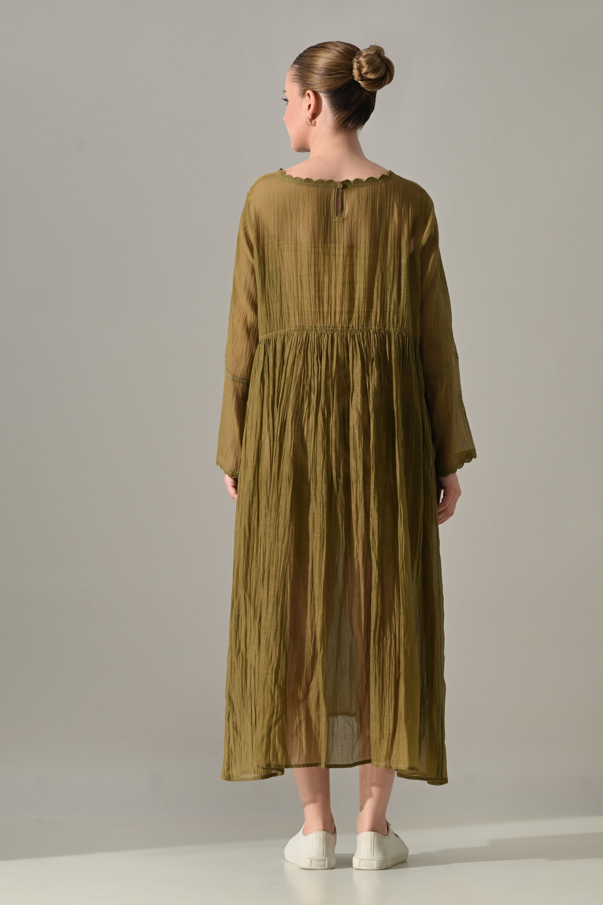 Olive Button-down front open Dress