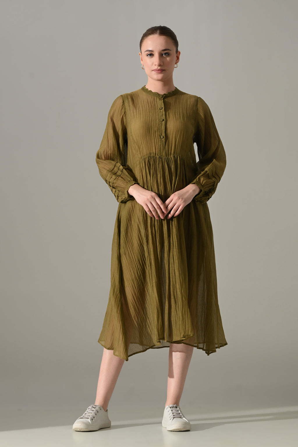 Olive Button-down front open Dress