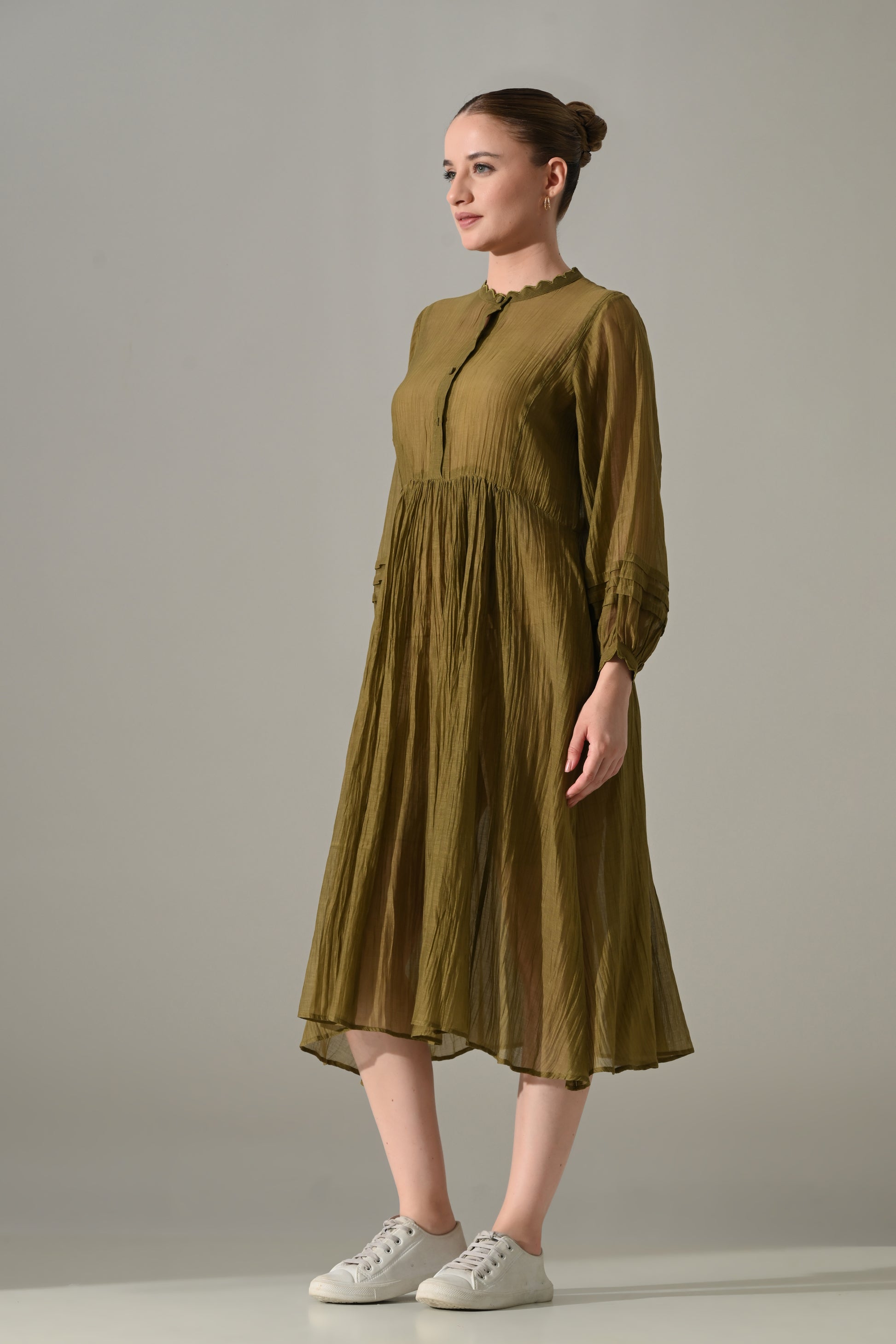 Olive Button-down front open Dress