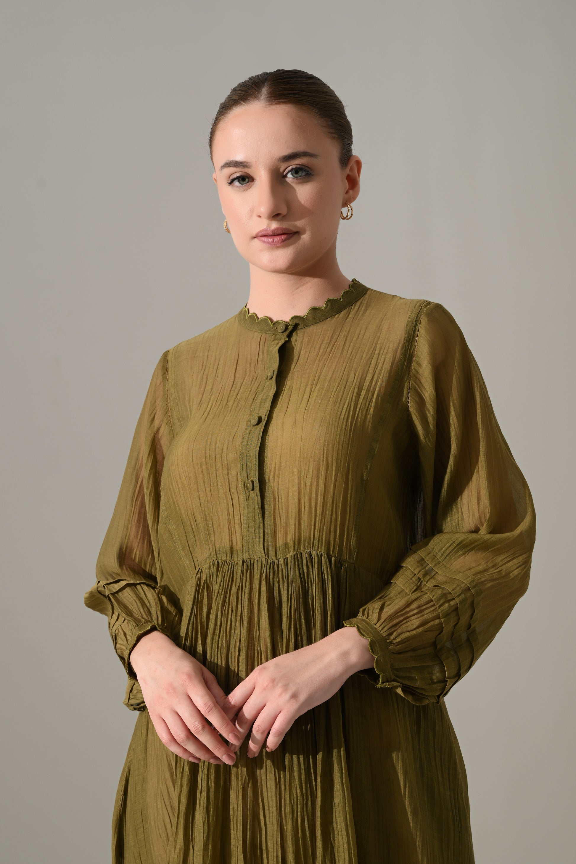 Olive Button-down front open Dress