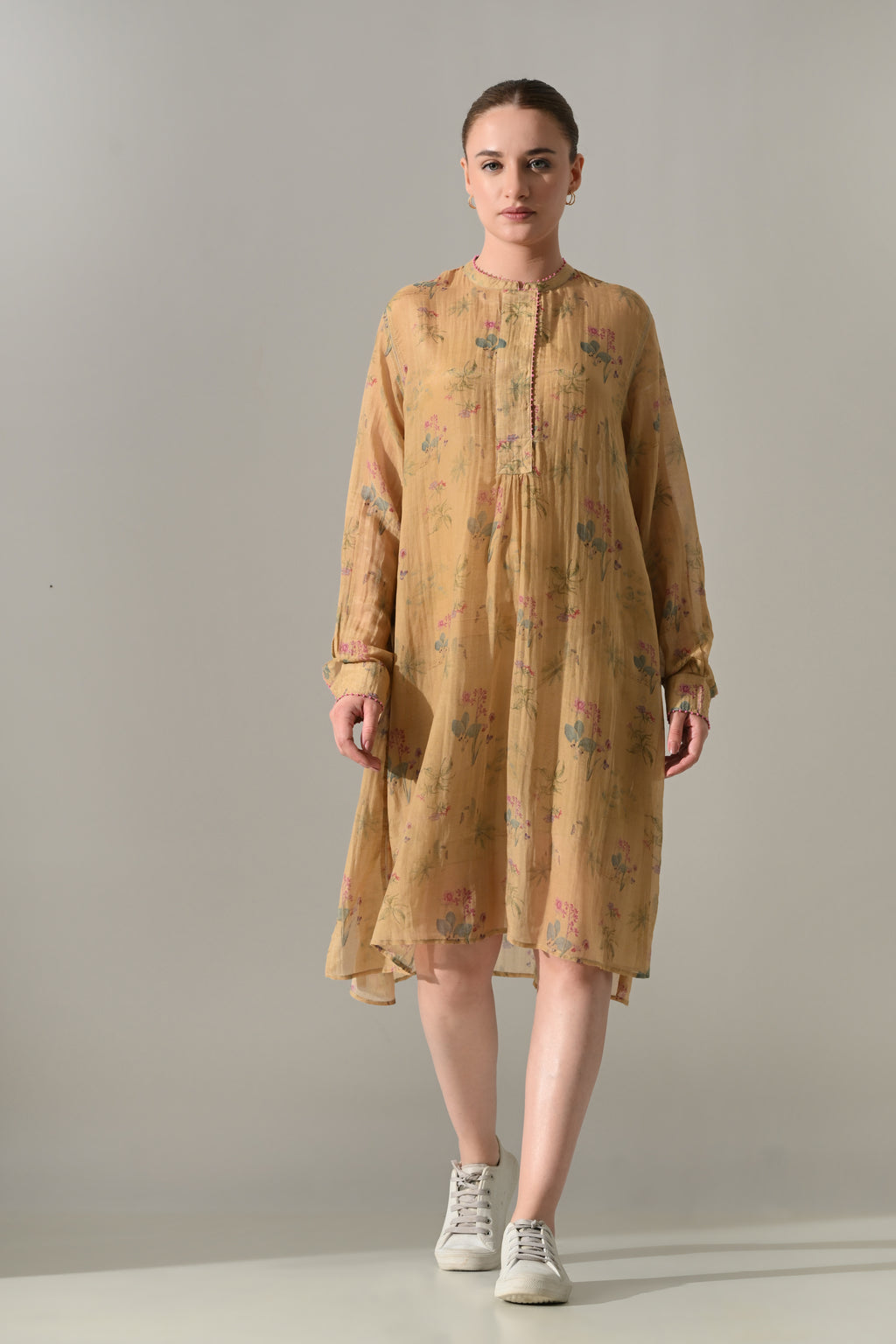 Beige Floral Tunic Dress