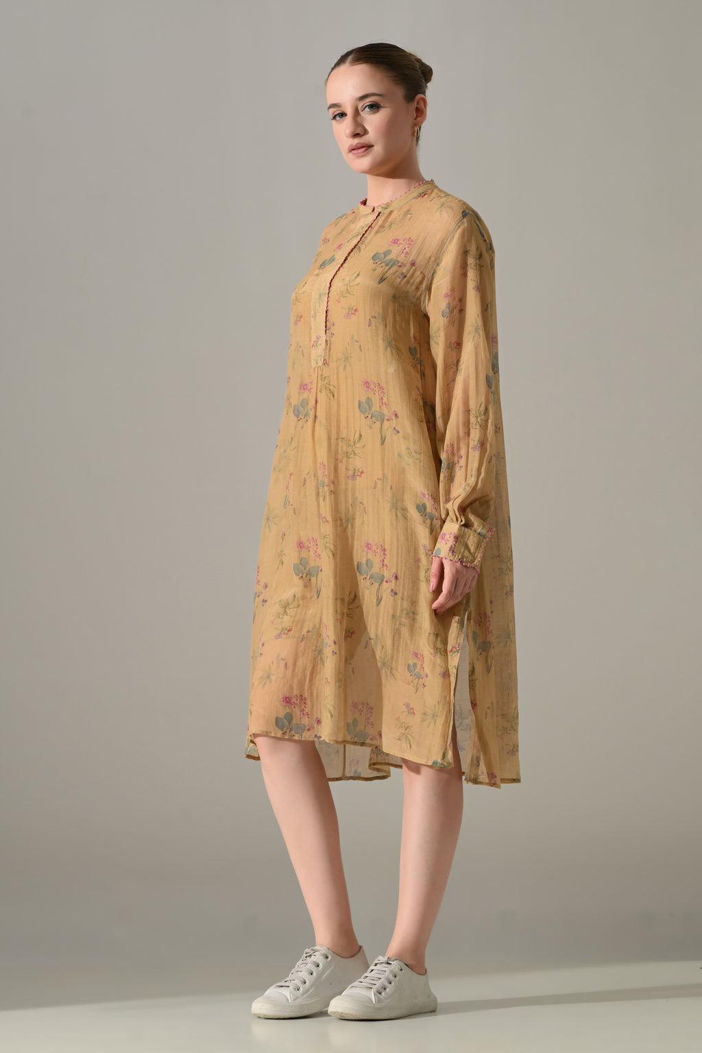 Beige Floral Tunic Dress