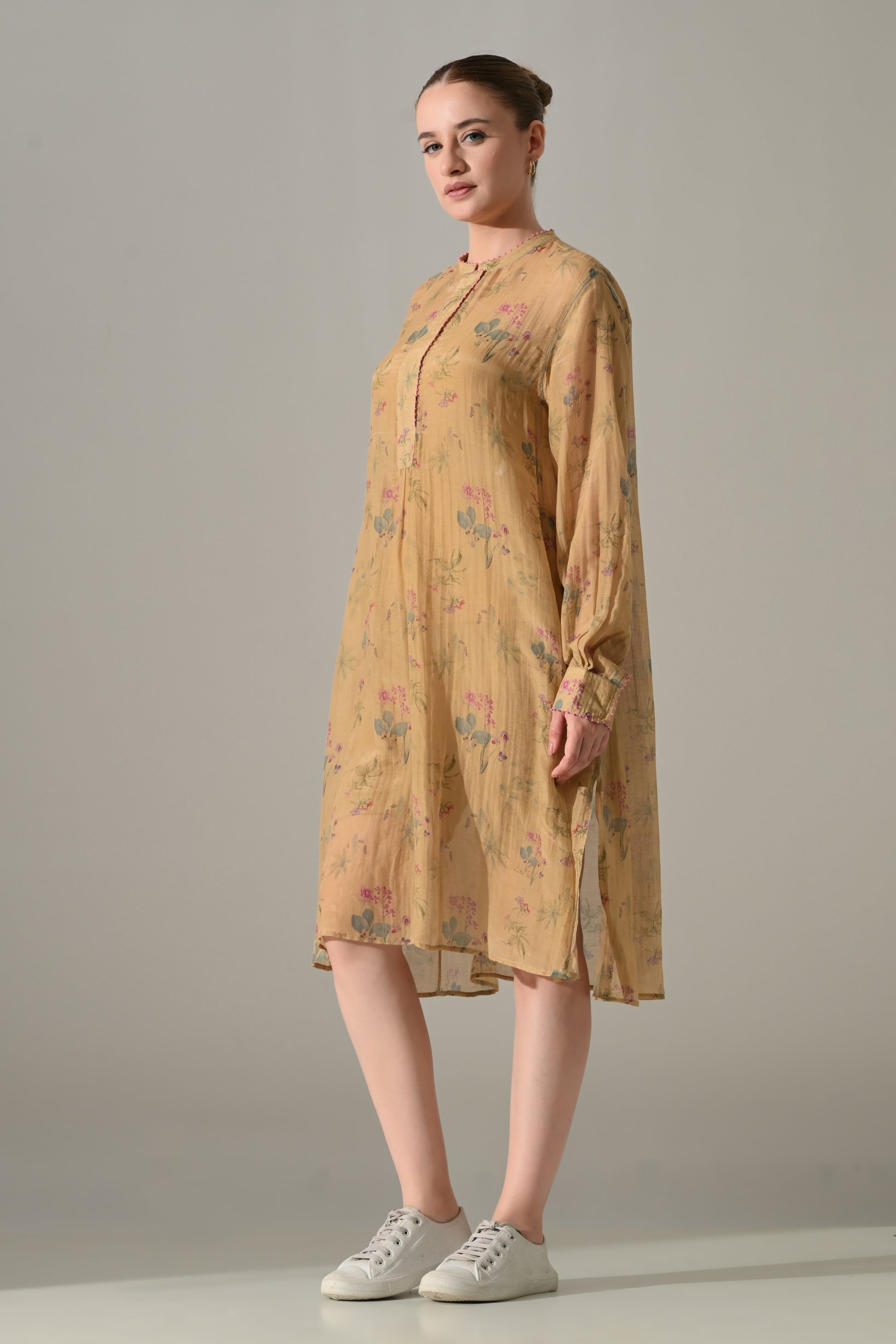 Beige Floral Tunic Dress
