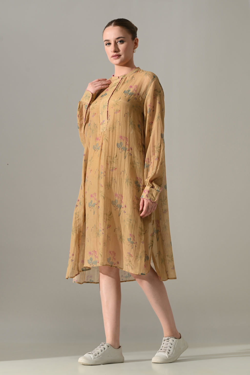 Beige Floral Tunic Dress