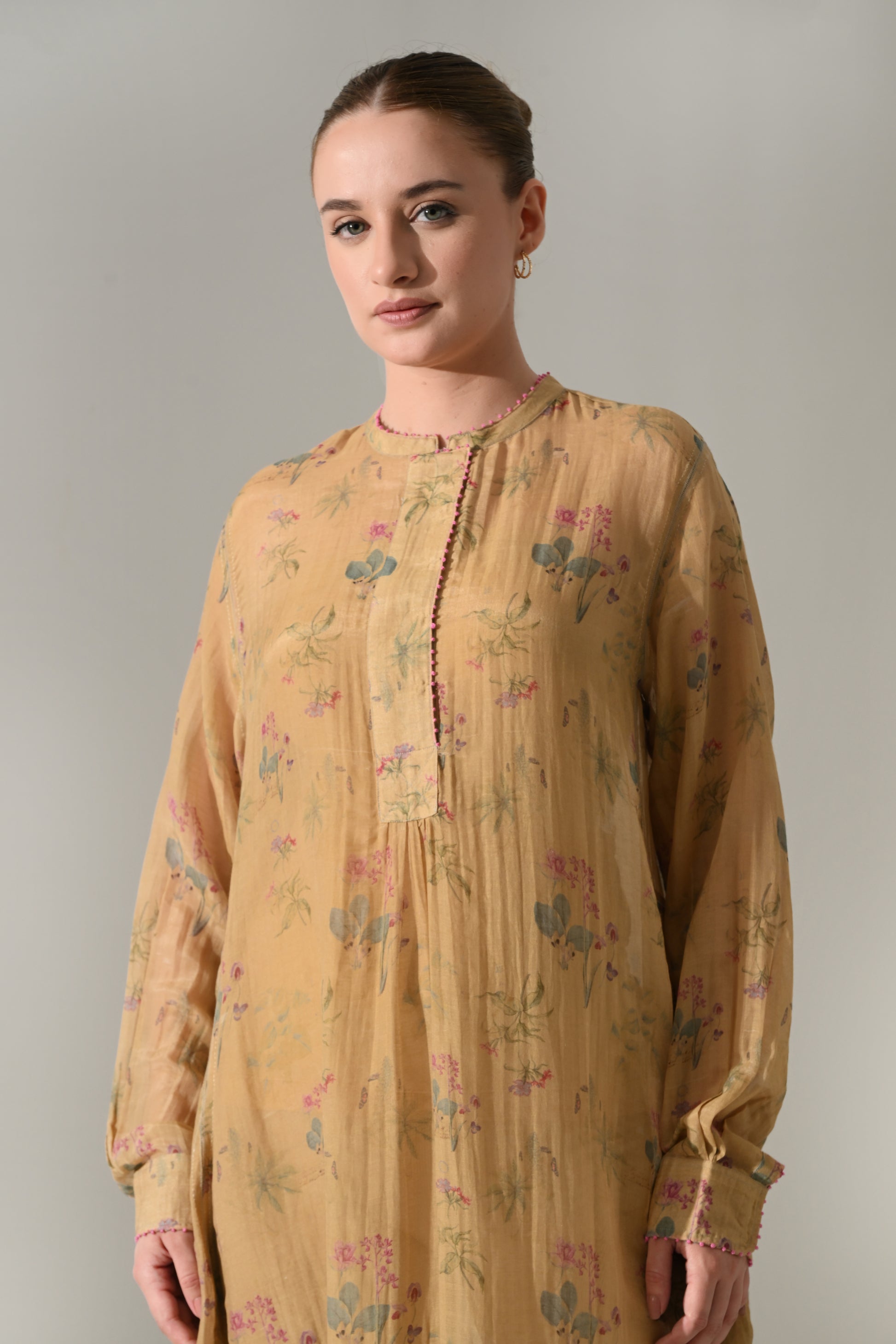 Beige Floral Tunic Dress