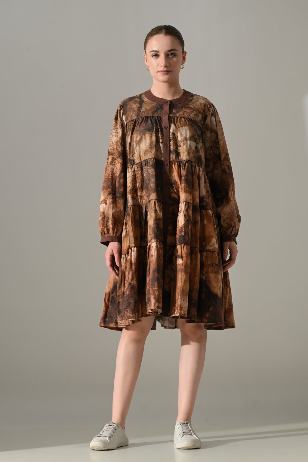 Earth Brown Tie-Dye Tiered Dress - samant chauhan design 
