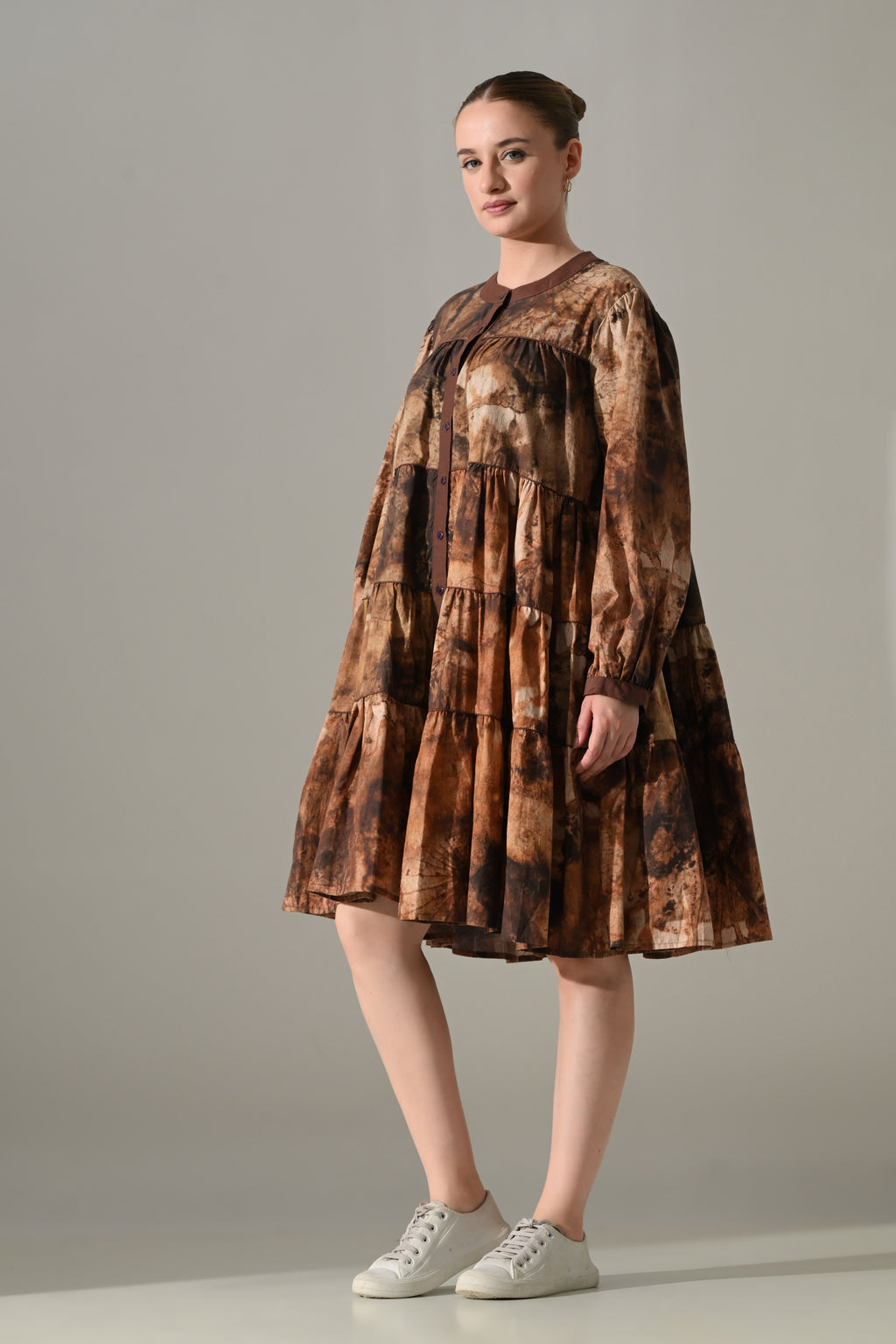 Earth Brown Tie-Dye Tiered Dress - samant chauhan design 