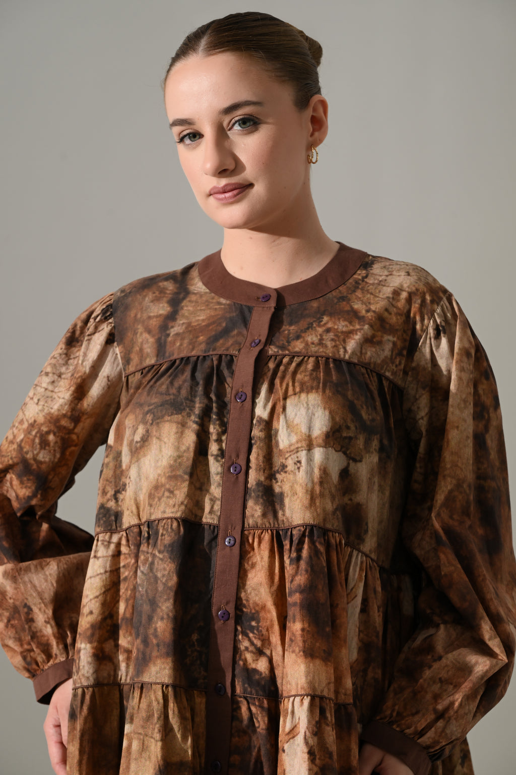 Earth Brown Tie-Dye Tiered Dress - samant chauhan design 